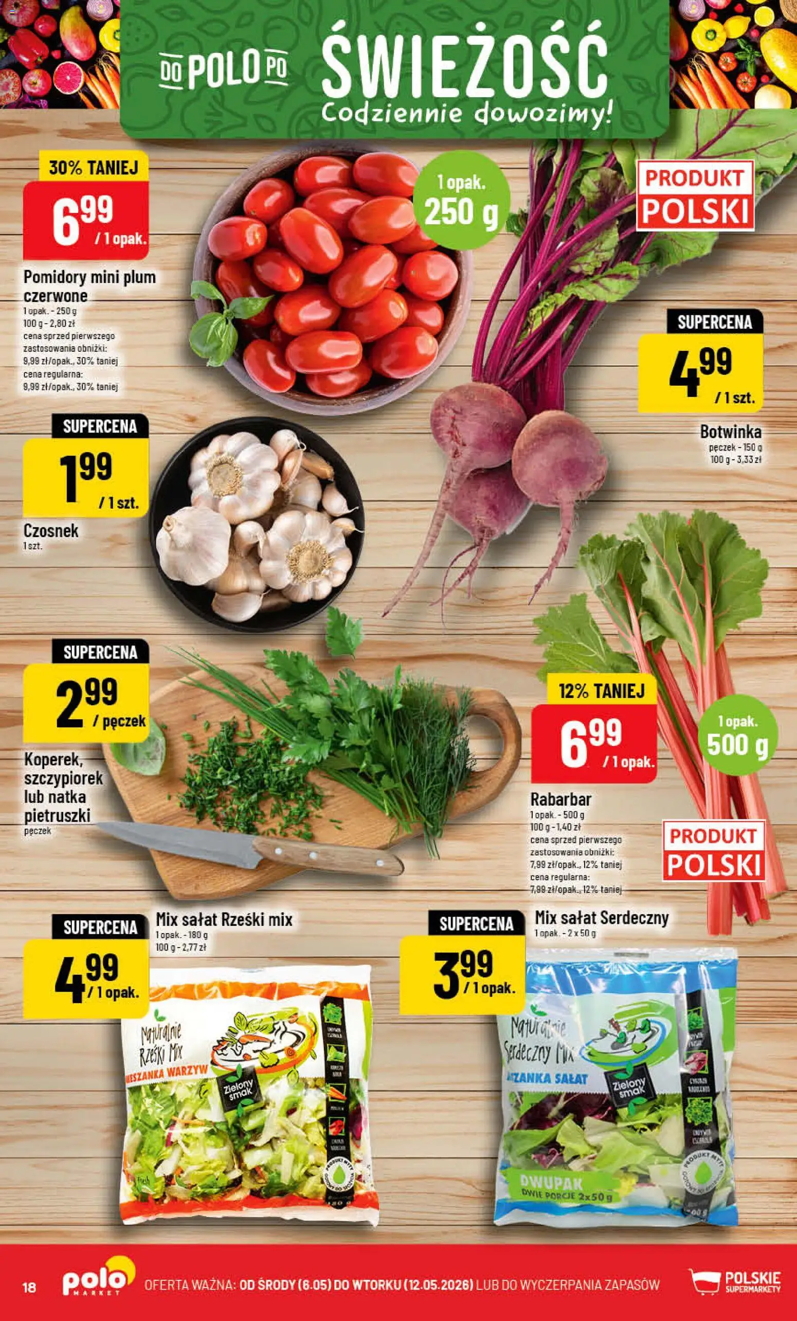POLOmarket gazetka od 06.05.2026 | Strona: 18 | Produkty: Czosnek, Botwinka, Mix sałat, Pomidory