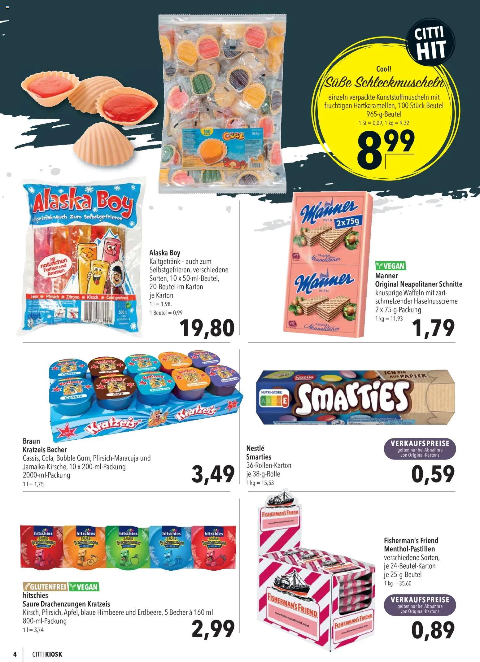 CITTI Markt Kioskwerbung – gültig ab 06.05.2026 | Seite: 4 | Produkte: Smarties, Waffeln, Zitrone, Pfirsich
