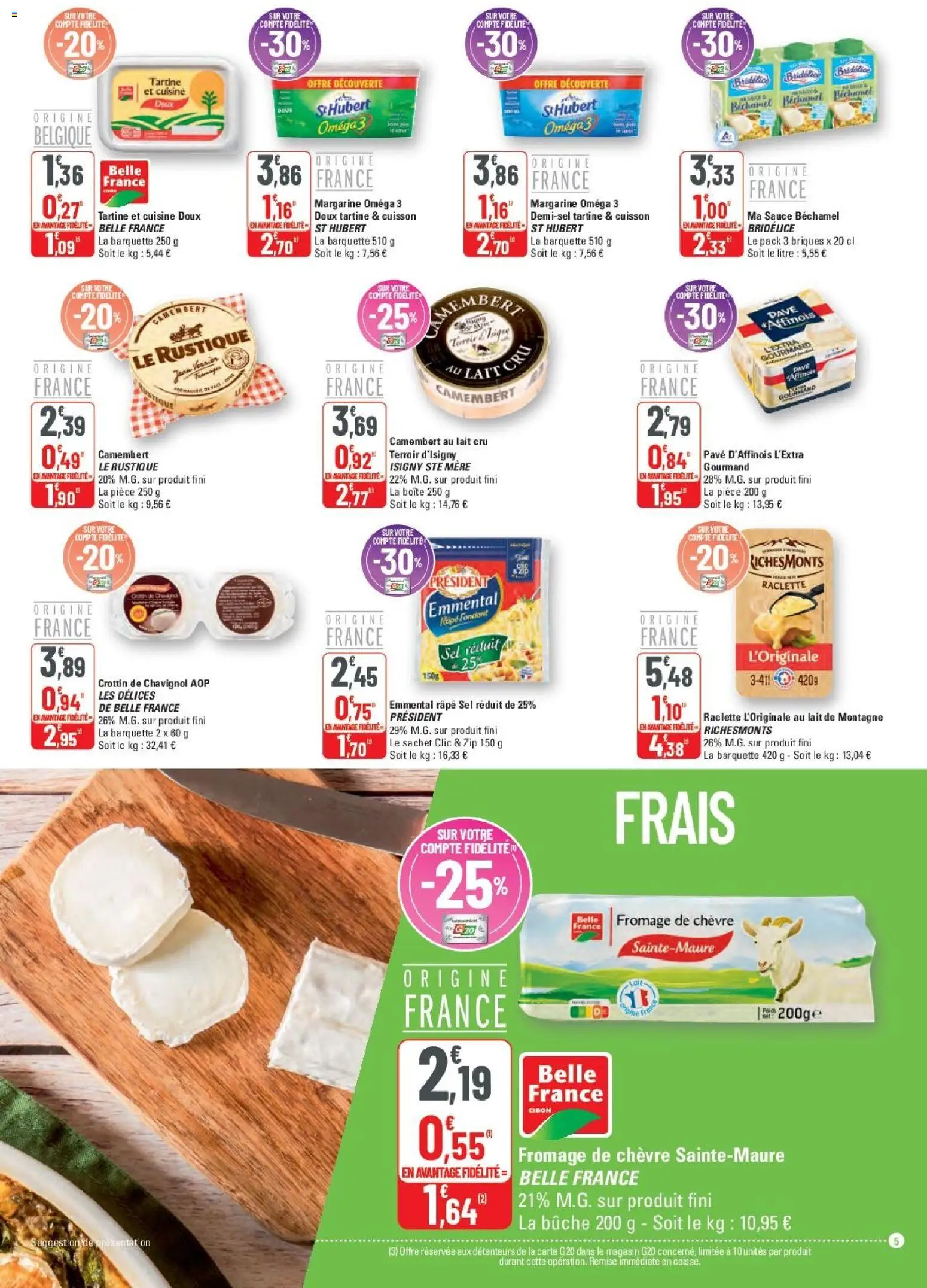 {H1} | Page: 5 | Produits: Margarine, Râpe, Lait, Fromage