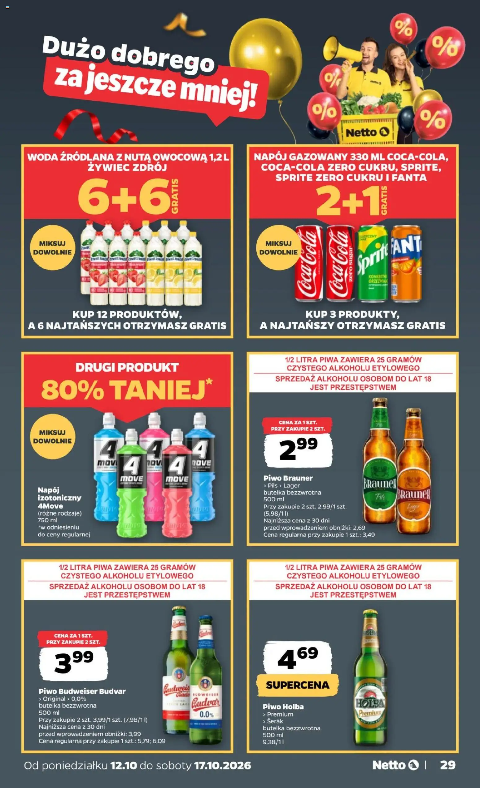 Netto gazetka od poniedziałku od 12.10.2026 | Strona: 29 | Produkty: Sprite, Coca cola, Fanta, Woda