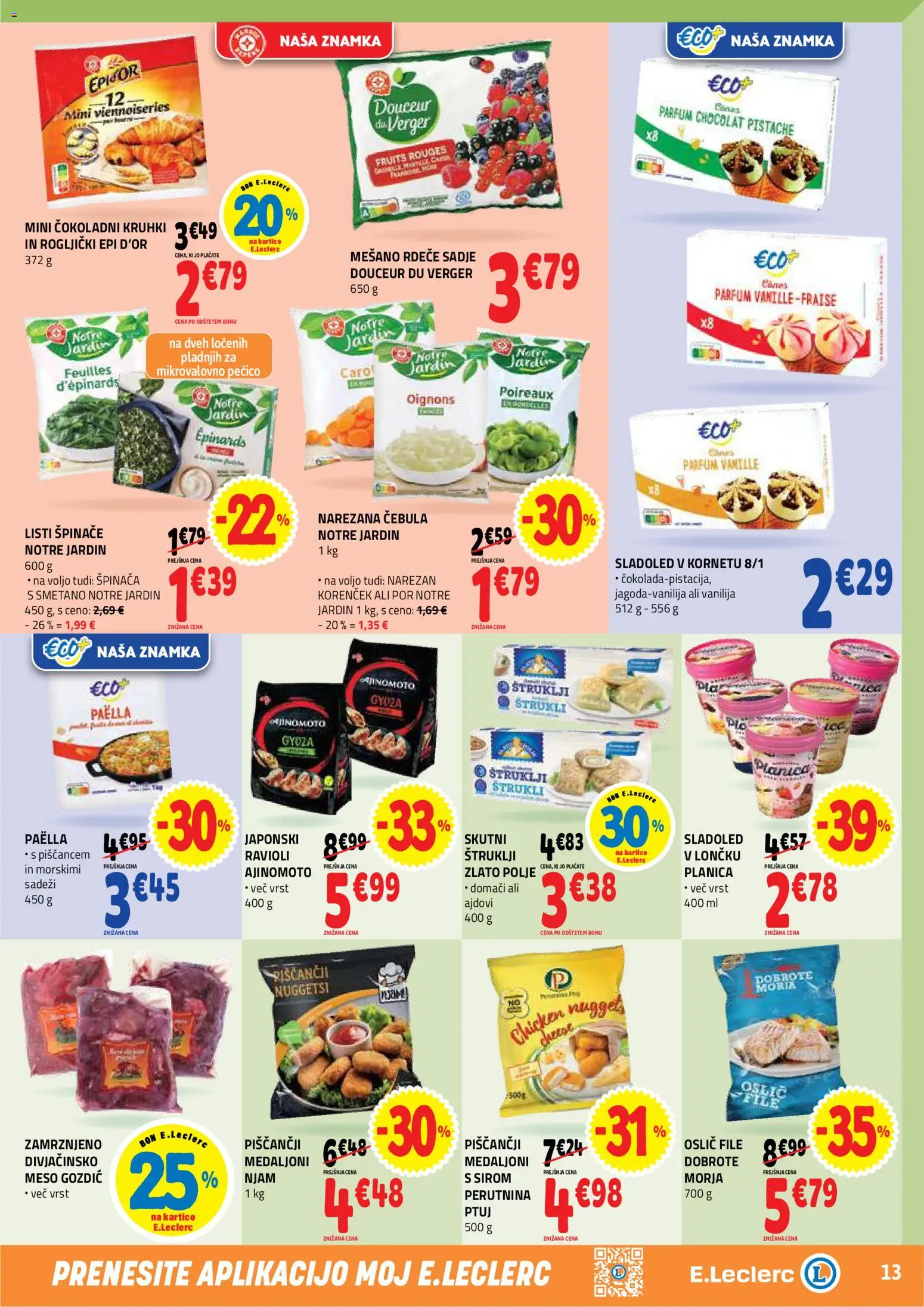 Novi E.leclerc katalog ponudbe – veljaven od 29.04.2026 | Stran: 13 | Izdelki: Oslič, Parfum, Sladoled, Sadje