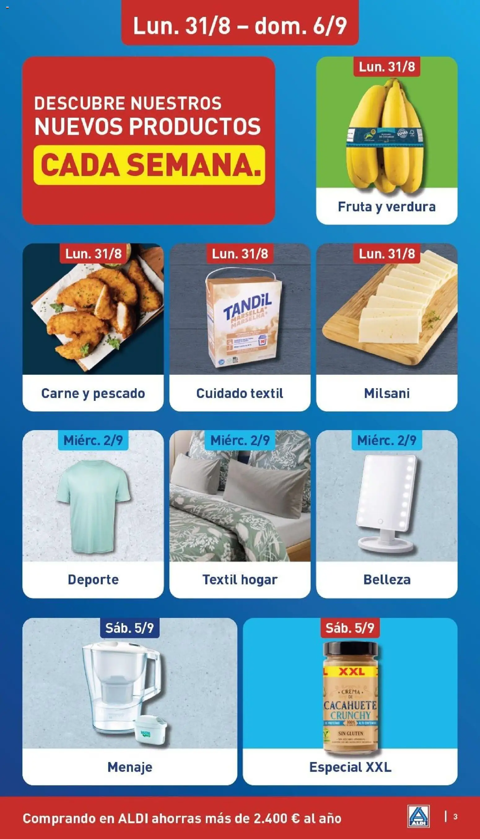 Aldi folleto Canarias │ válido desde el 31/08/2026 | Página: 3 | Productos: Bananas, Pescado, Crema, Carne