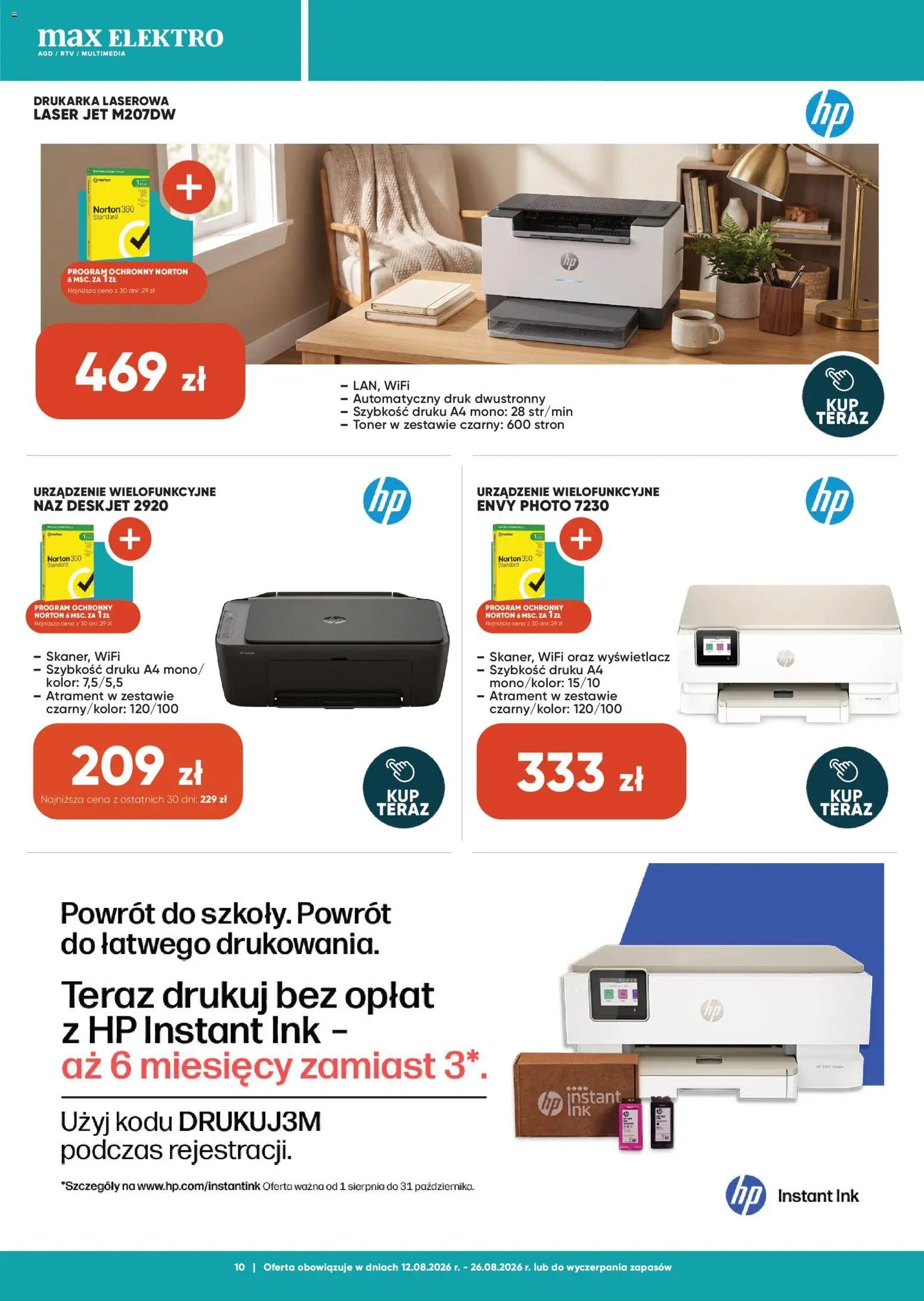 Max elektro gazetka od 12.08.2026 | Strona: 10 | Produkty: Drukarka, Toner