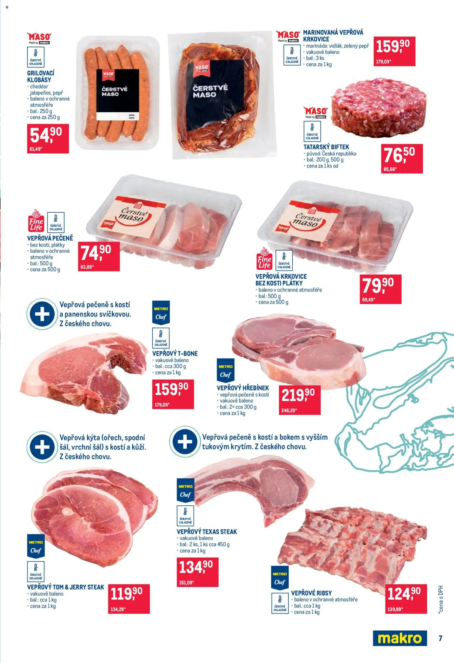 Makro leták - Pro milovníky jídla od 03.06.2026 | Strana: 7 | Produkty: Klobásy, Vepřová krkovice bez kosti, Tatarský biftek, Krkovice bez kosti