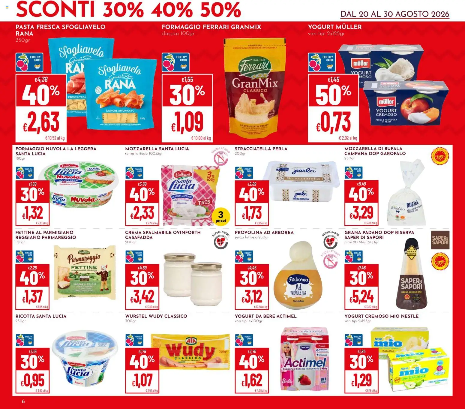 Volantino Pan del 20/08/2026 | Pagina: 6 | Prodotti: Pasta, Pesca, Mozzarella santa lucia, Senza lattosio