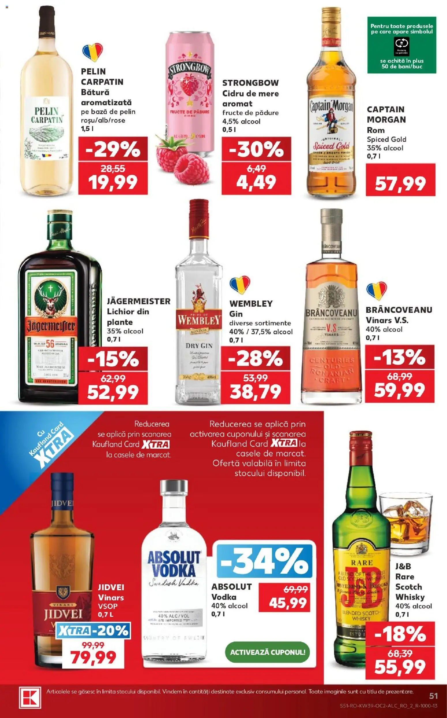 Kaufland RO akciós ujság - amely érvényes a következő dátumtól: 2026.09.23. | Oldal: 51 | Termékek: Jägermeister, Absolut vodka, Captain morgan, Whisky