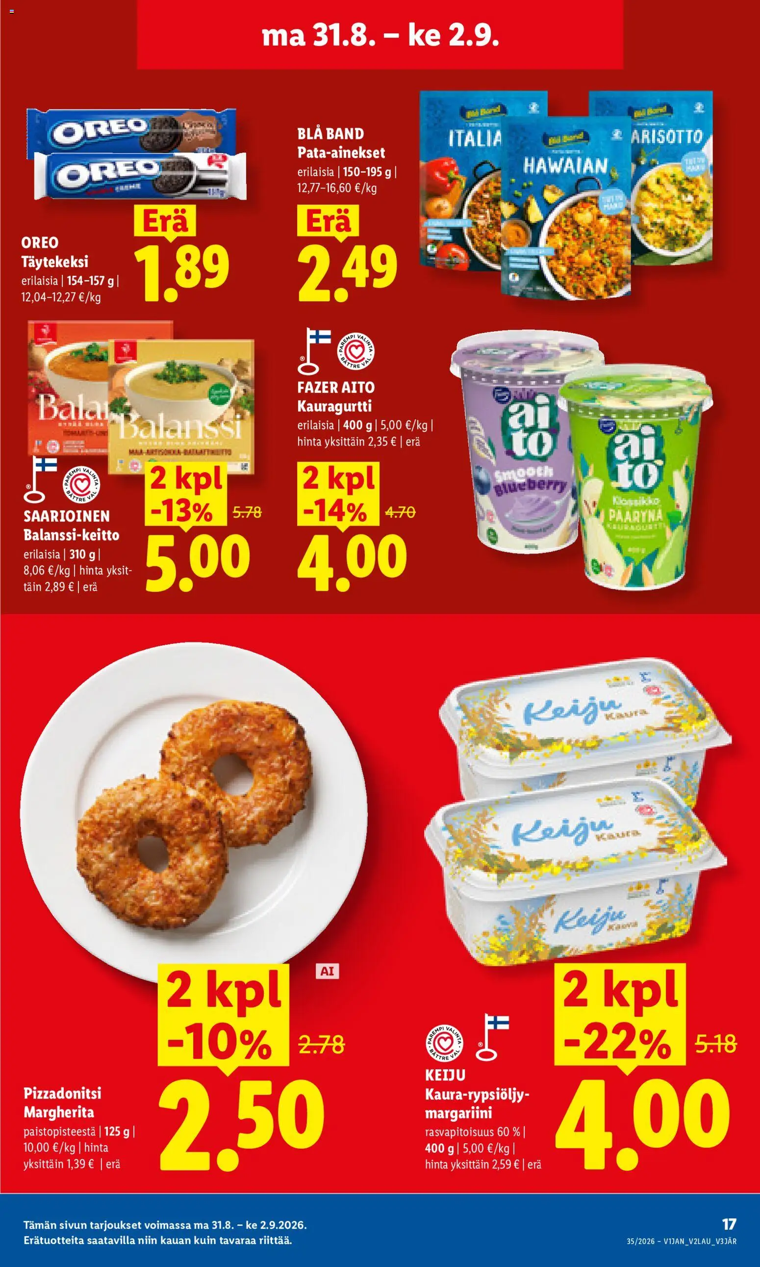 Lidl tarjoukset - Rovaniemi – voimassa 31/08/2026 alkaen | Sivu: 5 | Tuotteet: Margariini, Oreo, Pizza
