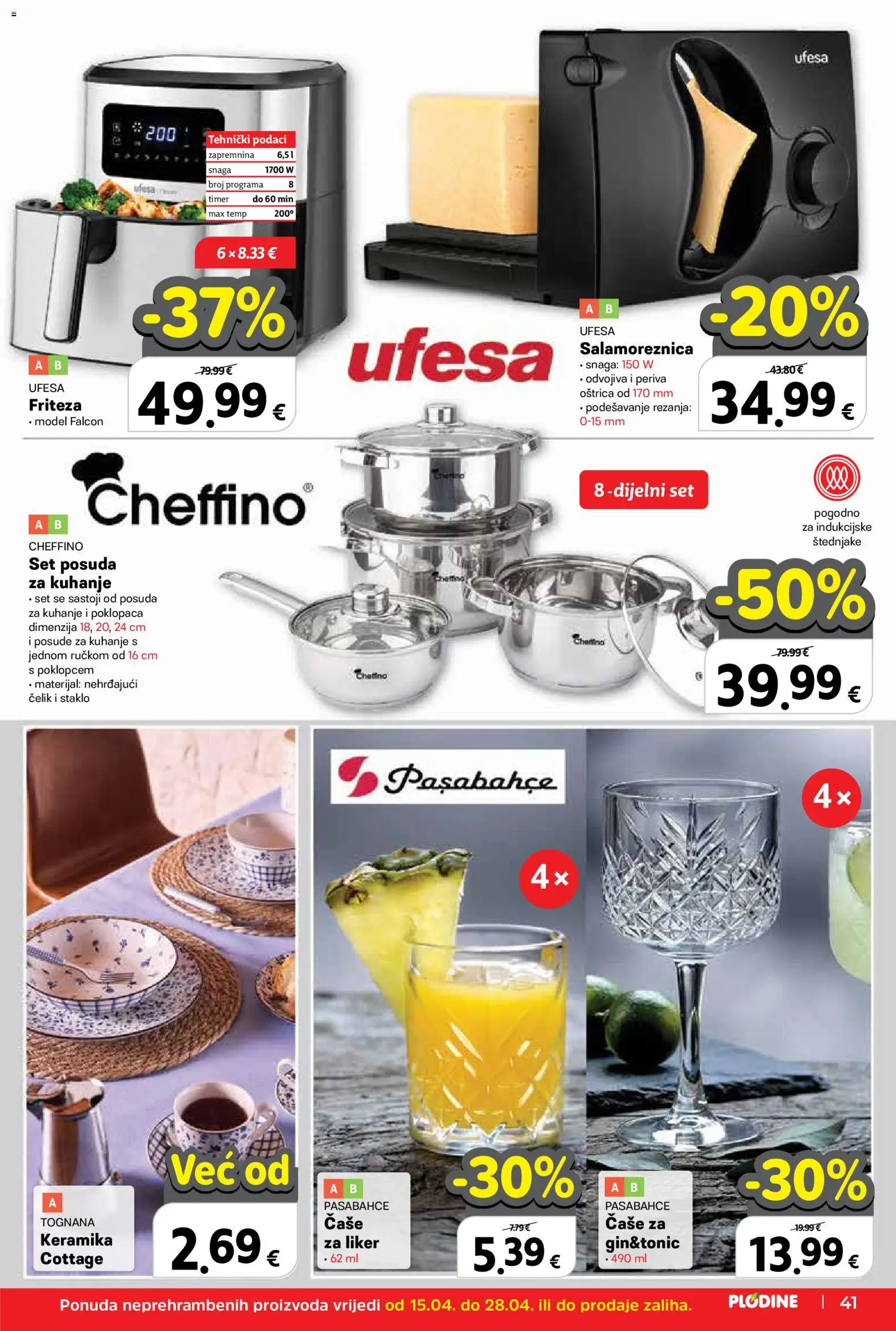 Plodine katalog | vrijedi od 15.04.2026 | Stranica: 41 | Proizvodi: Friteza, Tognana, Čaše, Liker