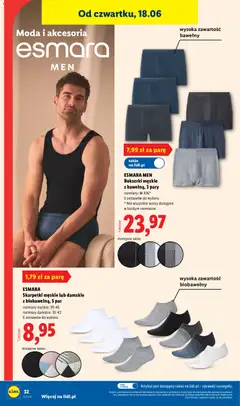 Pogląd oferty "ESMARA Skarpetki męskie lub damskie z biobawełną, 5 par, ESMARA Skarpetki męskie lub damskie z biobawełną, 5 par" - ważna od 15.06.2026 | Strona: 38 | Produkty: Bokserki, Skarpetki, Bokserki męskie