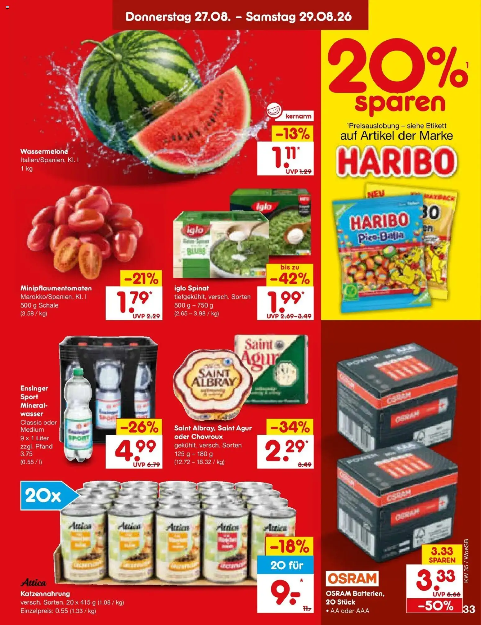 Netto Marken-Discount Prospekt Gemmingen (ab 24.08.2026) » Angebote | Seite: 47 | Produkte: Haribo, Iglo, Wasser, Wassermelone