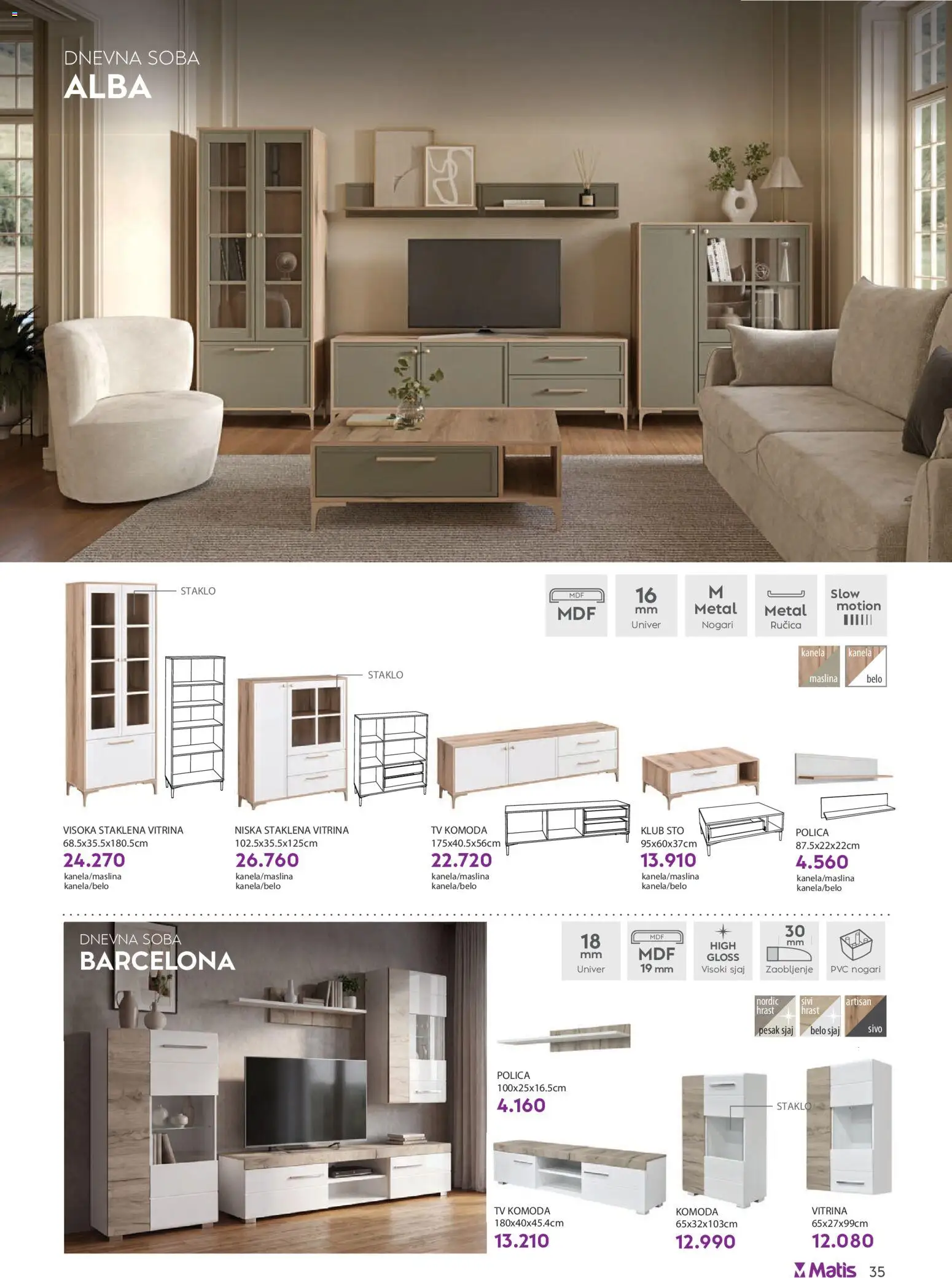 Matis katalog - važi od 01.08.2026 | Strana: 35 | Proizvode: Komoda, Tv komoda, Polica, Sto