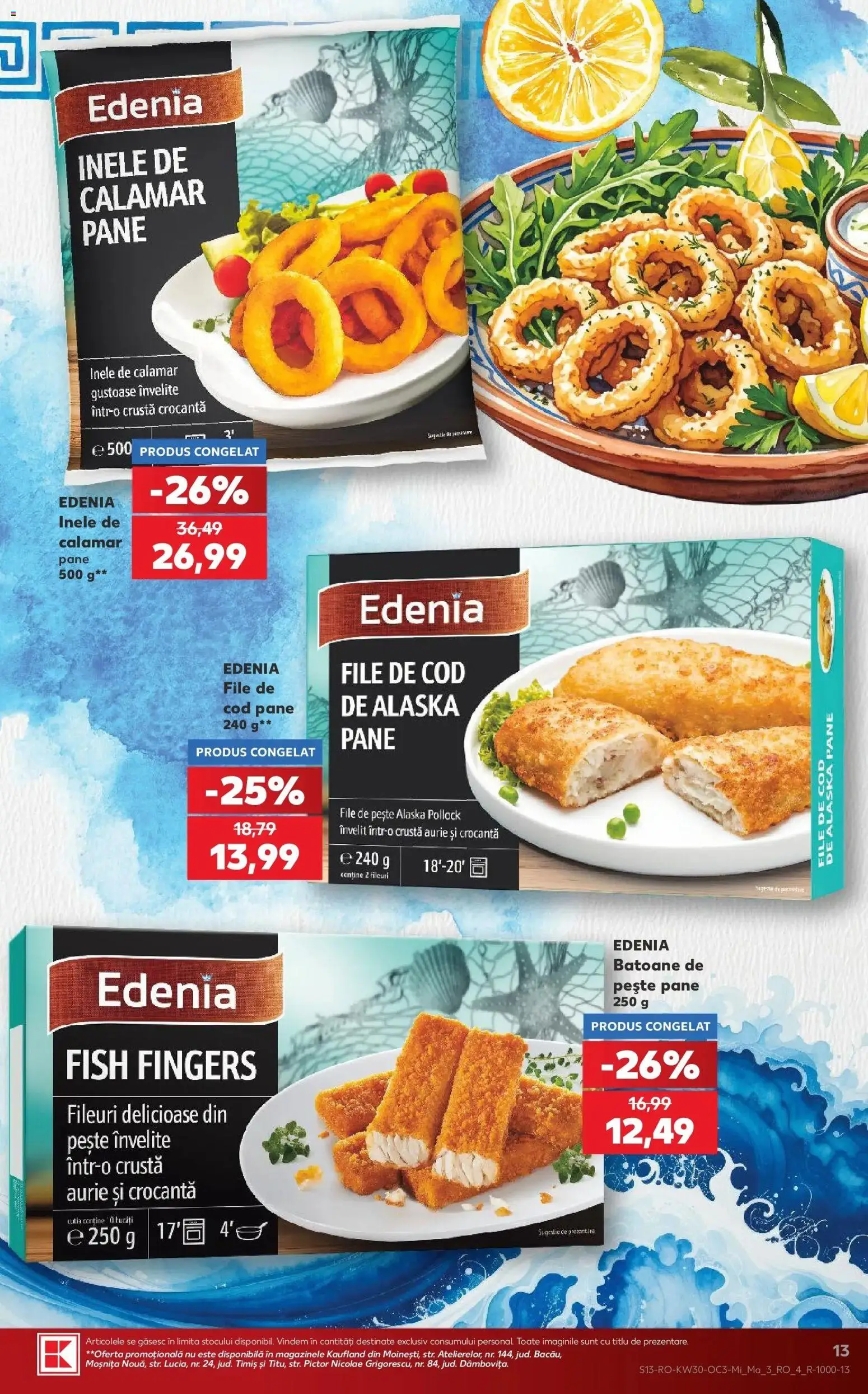 Noul catalog Kaufland – valabil de la 22.07.2026 | Pagină: 13 | Produse: Batoane de peste, File de Cod, Pește