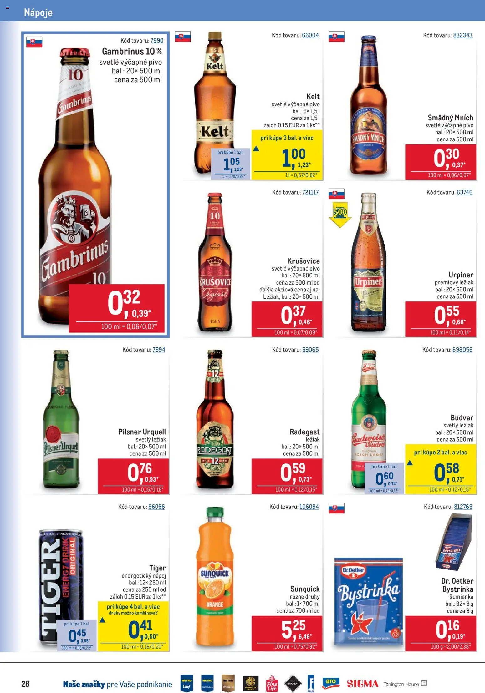 Nové Metro akcie – leták je platný od 17.06.2026 | Strana: 28 | Produkty: Pivo, Krušovice, Budvar, Smädný Mních