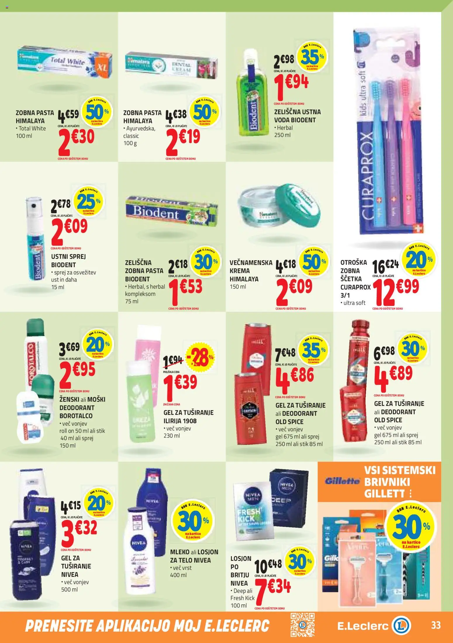 Novi E.leclerc katalog ponudbe – veljaven od 15.04.2026 | Stran: 33 | Izdelki: Mleko, Gel za tusiranje, Deodorant, Zobna pasta