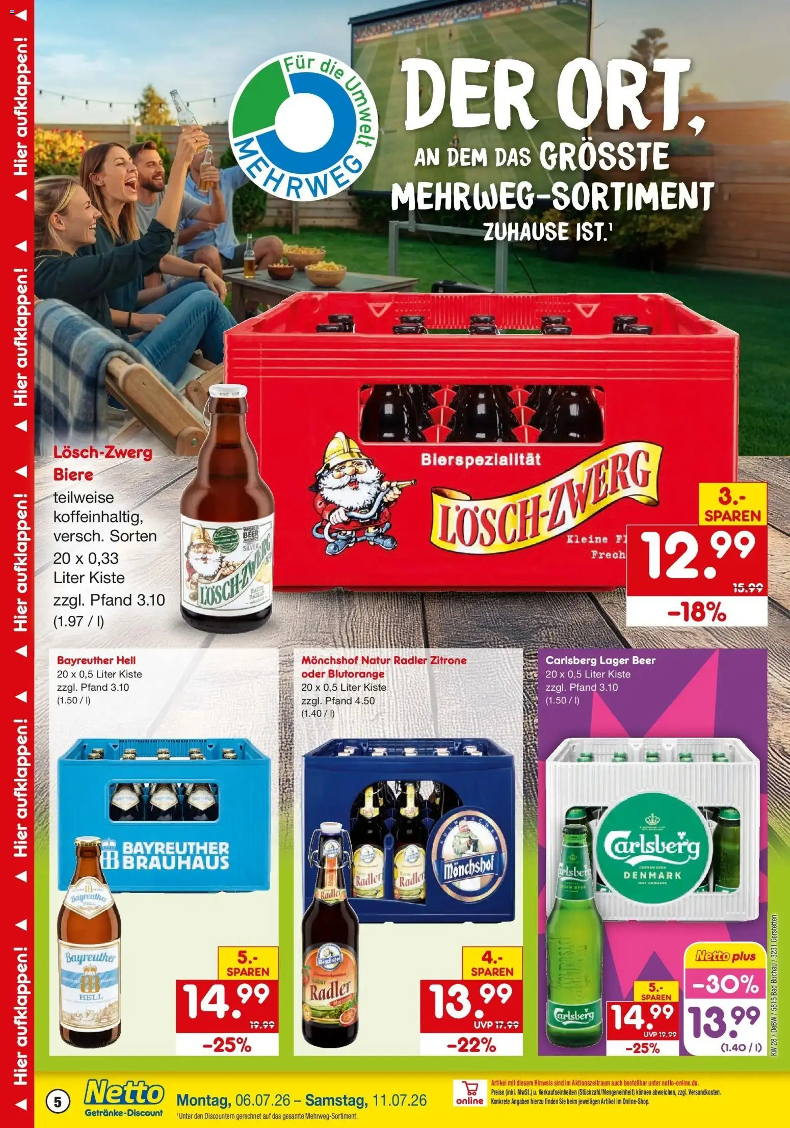 Netto Marken-Discount - Netto: Getränkeangebote – gültig ab 05.07.2026 | Seite: 5 | Produkte: Monchshof, Carlsberg, Bad, Radler