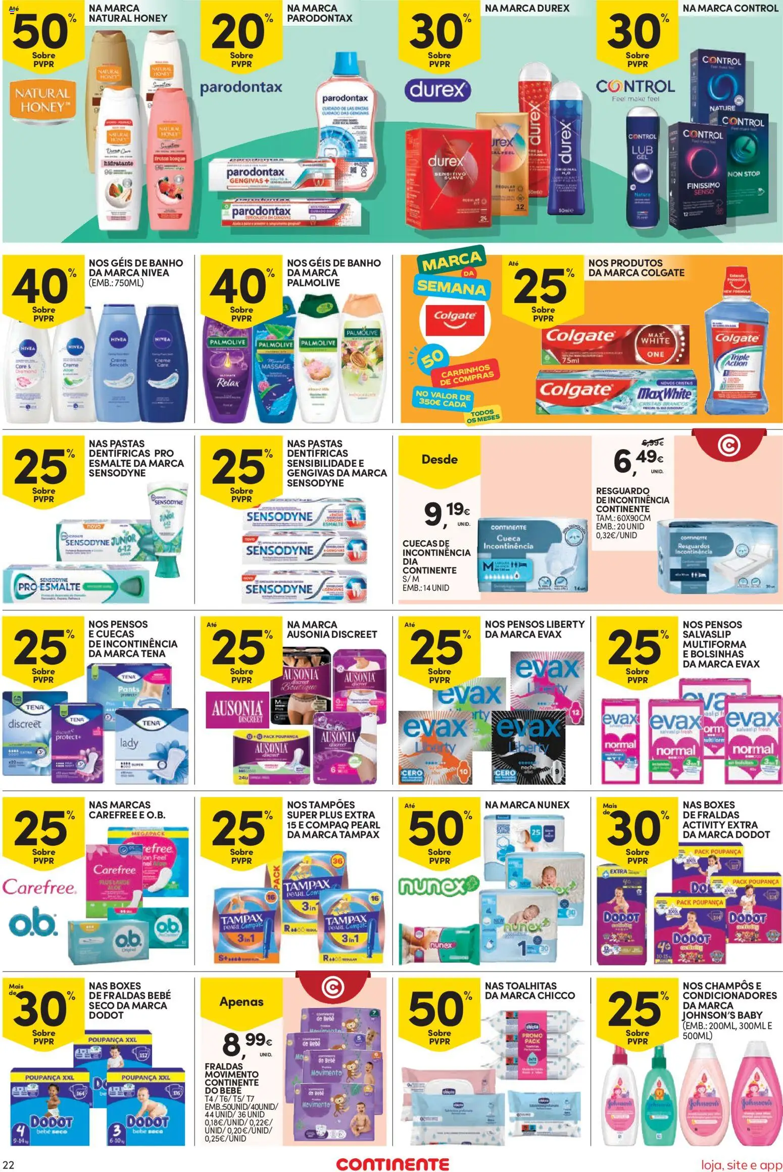 Continente Semanal Continente Bom Dia │ válido de 18/08/2026 | Página: 22 | Produtos: Fraldas, Banho, Creme, Cuecas