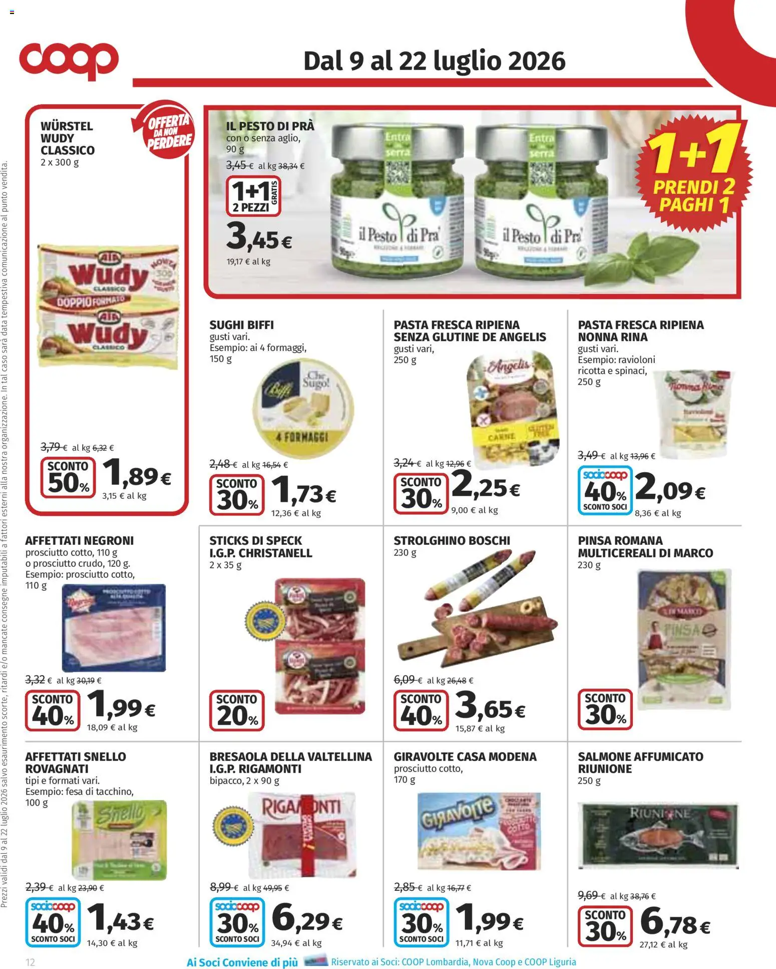Volantino COOP del 09/07/2026 | Pagina: 12 | Prodotti: Salmone, Wurstel, Data, Pesto