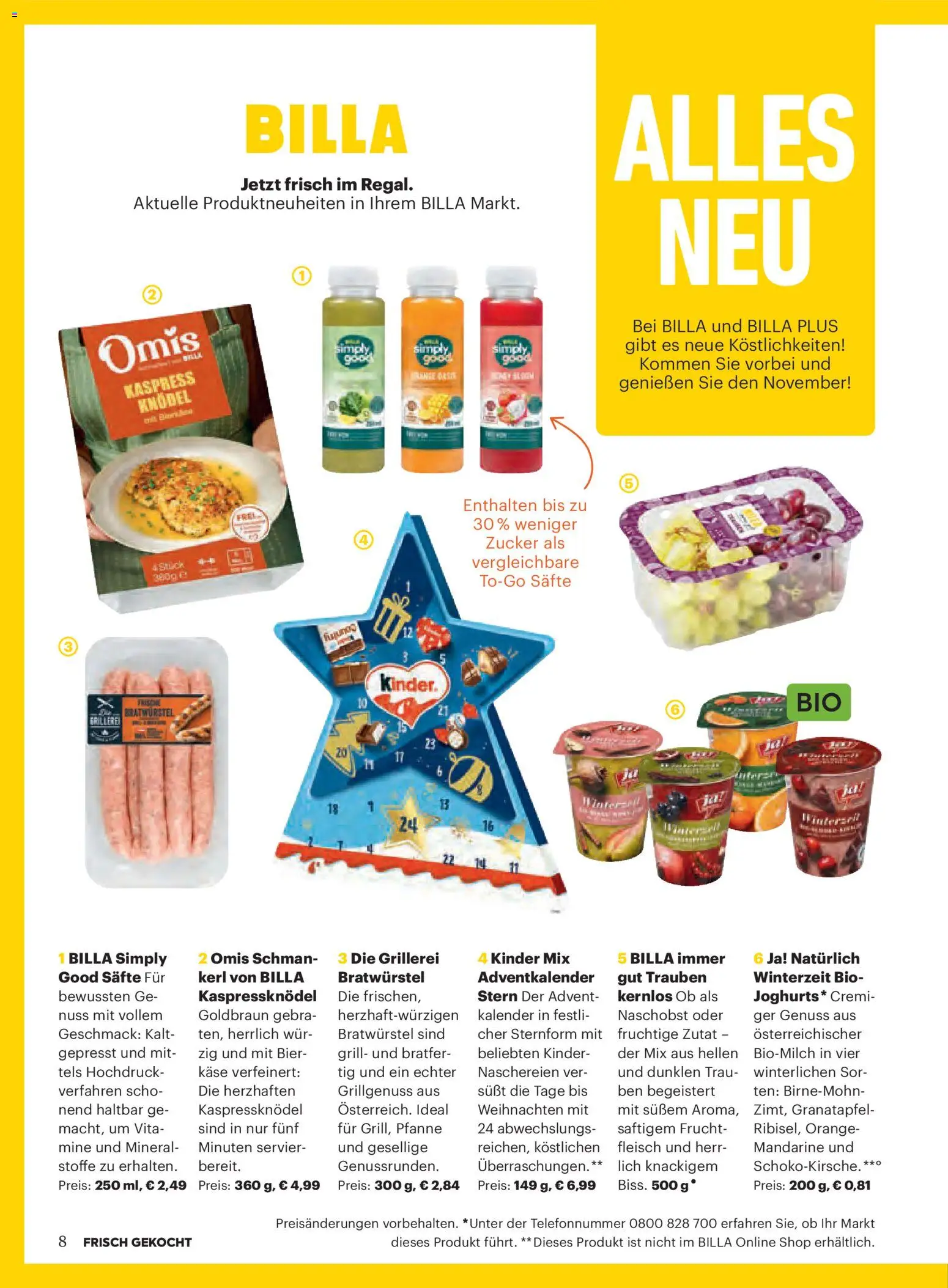 Billa AT akciós ujság - amely érvényes a következő dátumtól: 2026.11.01. | Oldal: 8 | Termékek: Grill, Sör, Kinder