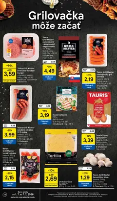 Tesco leták platný od 01.07.2026 | Strana: 18 | Produkty: Gril, Tortilla, Klobása