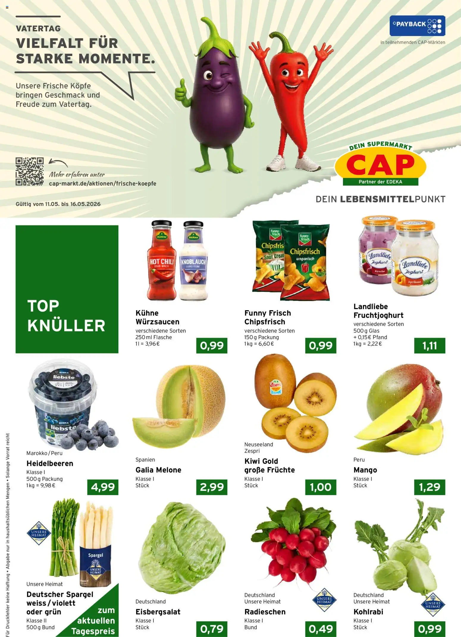 CAP Markt Prospekt – gültig ab 11.05.2026 | Seite: 1 | Produkte: Joghurt, Heidelbeeren, Chili, Kiwi