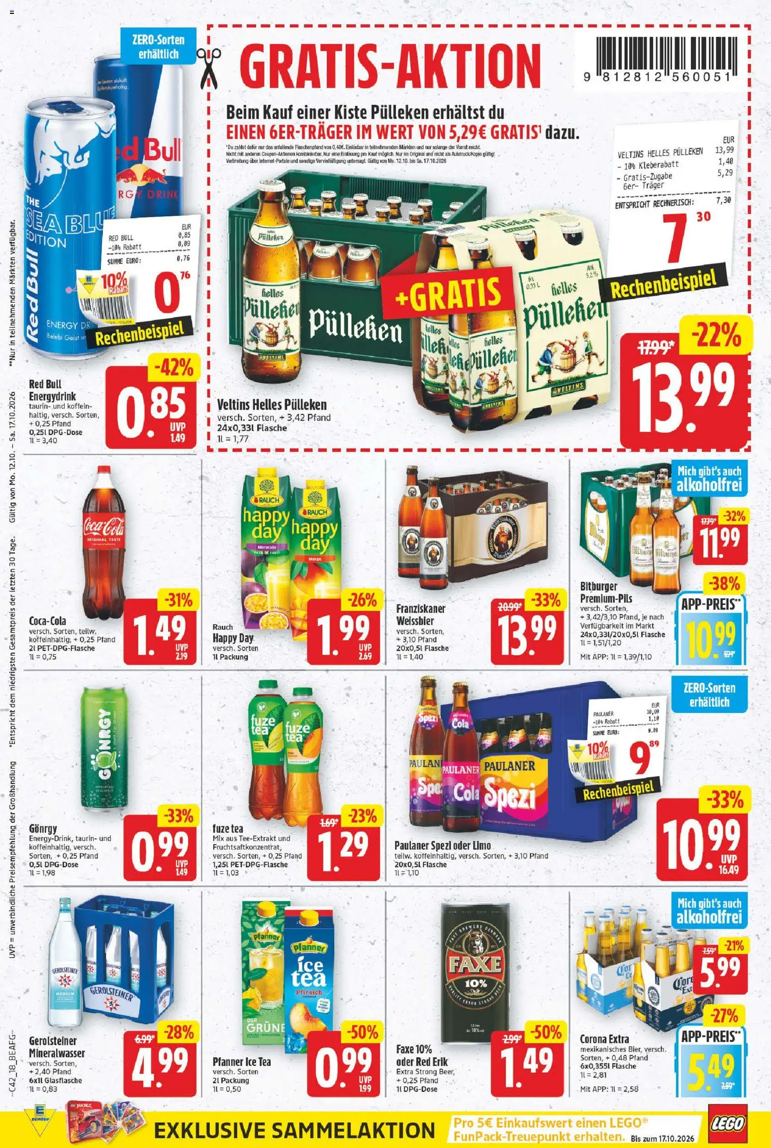 E center Prospekt – gültig ab 12.10.2026 | Seite: 18 | Produkte: Helles pulleken, Fuze tea, Energy, Gerolsteiner