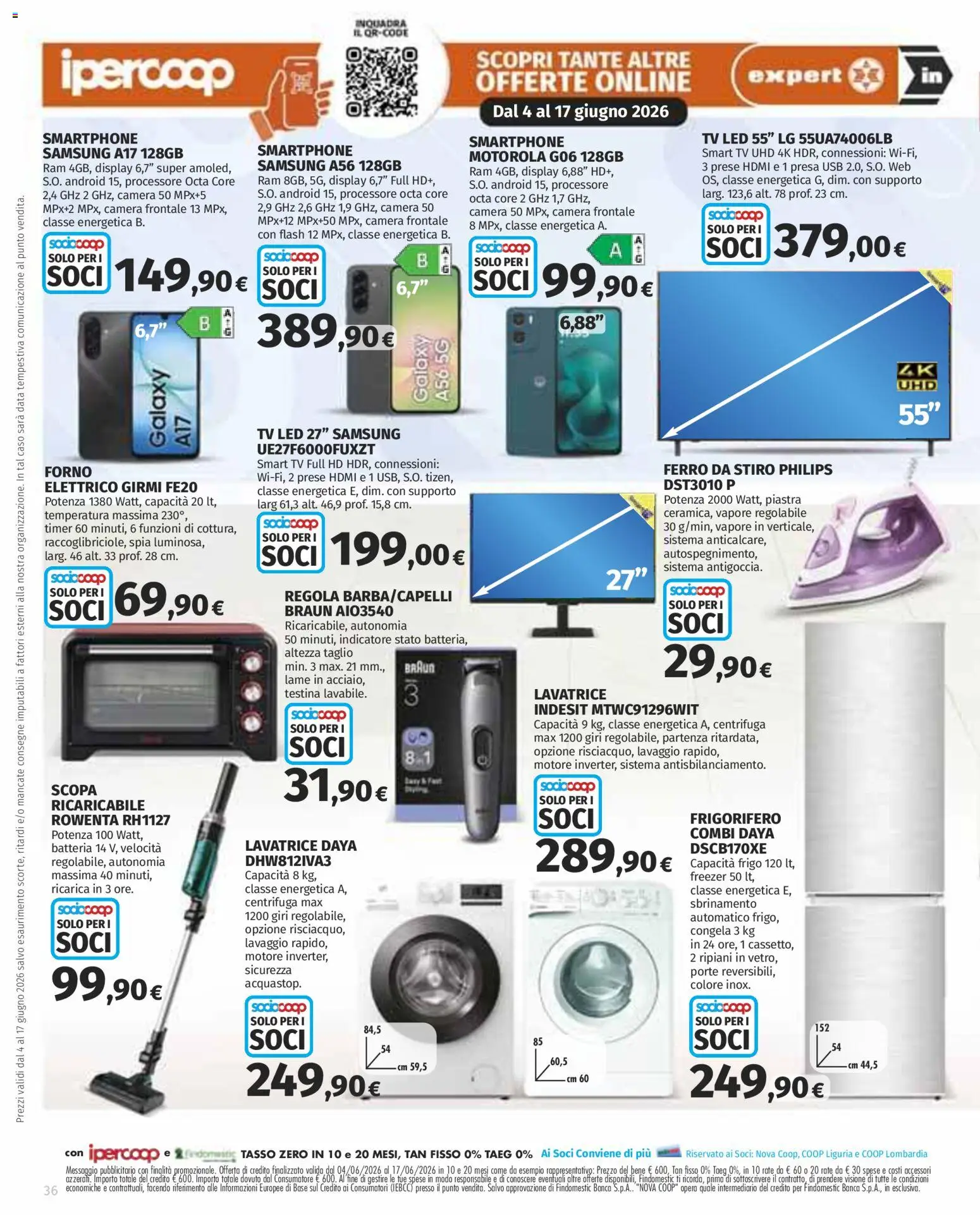 Volantino Ipercoop del 04.06.2026 | Pagina: 36 | Prodotti: Centrifuga, Freezer, TV, Forno