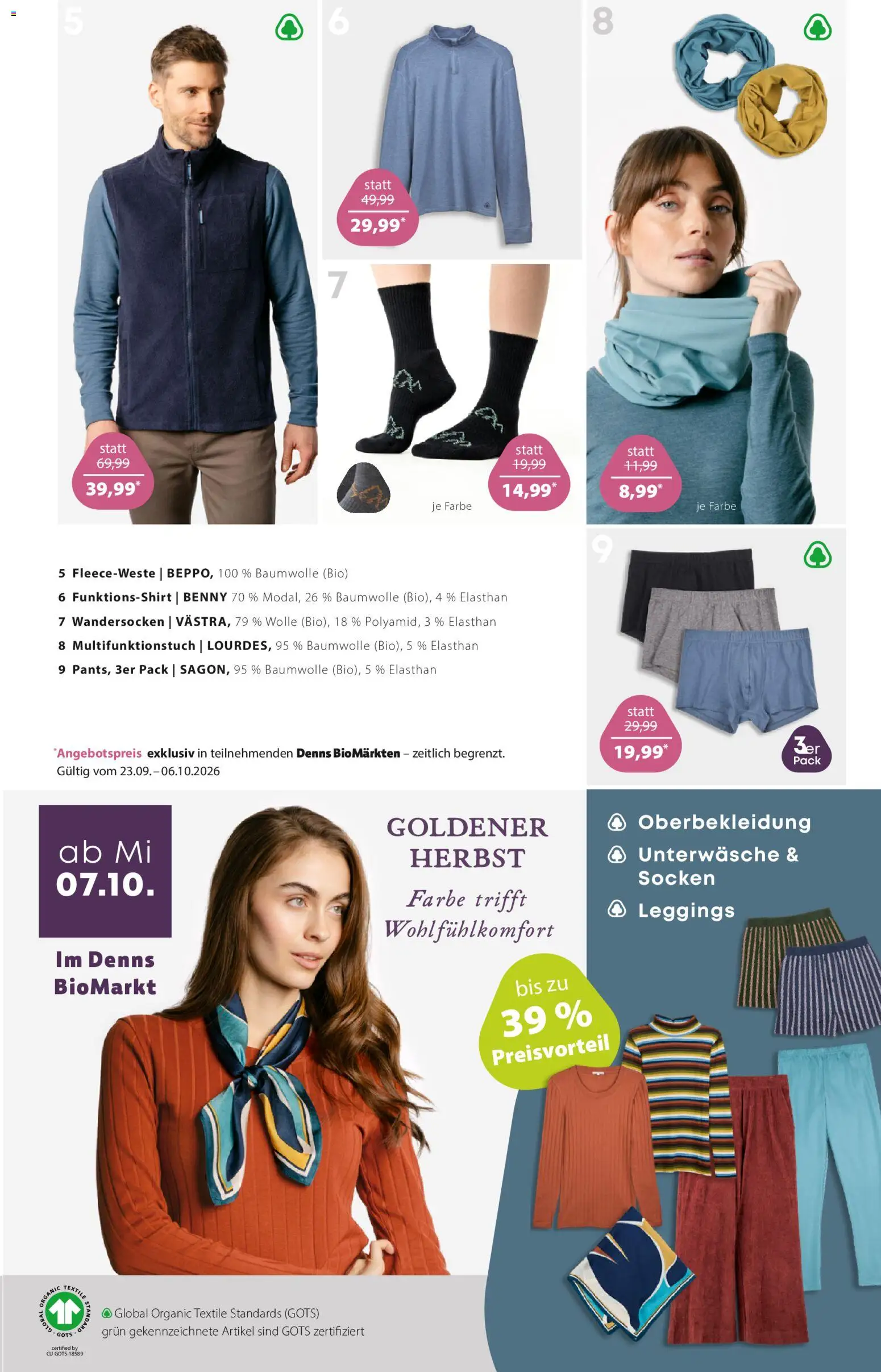 Denns BioMarkt Angebote – gültig ab 23.09.2026 | Seite: 15 | Produkte: Unterwäsche, Socken, Leggings