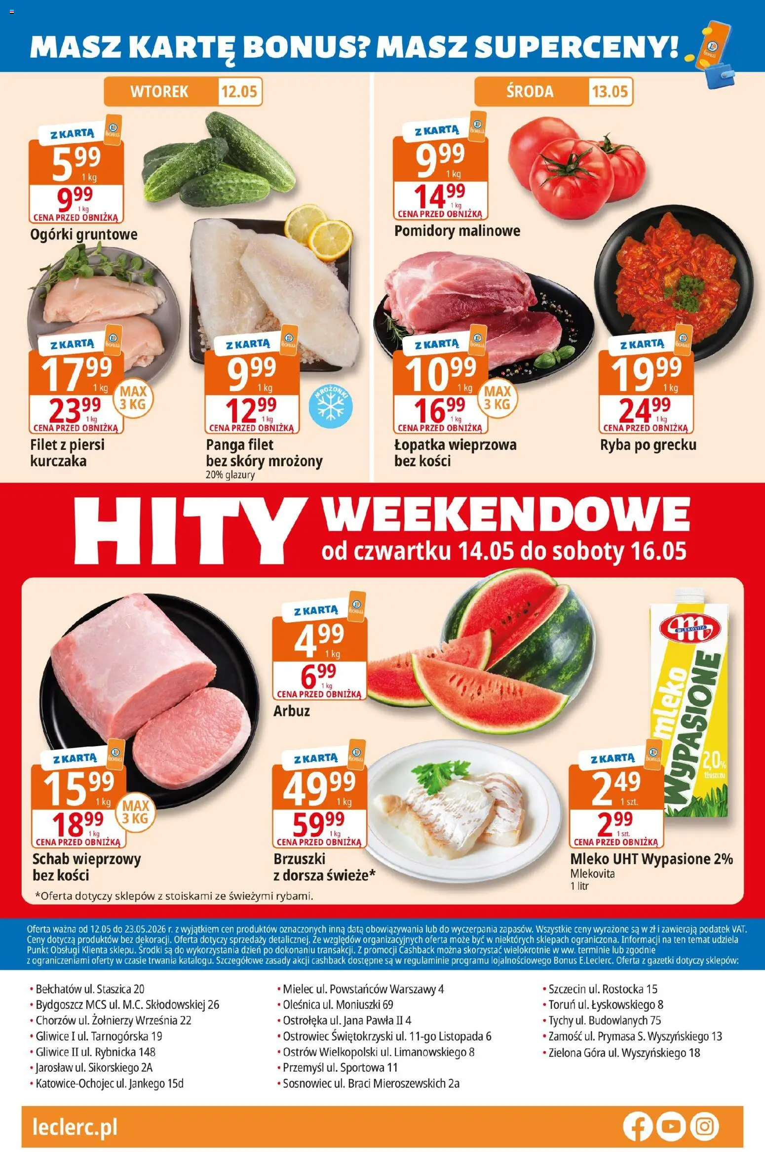 E.Leclerc gazetka - Zamość od 12.05.2026 | Strona: 24 | Produkty: Karta, Ryba po grecku, Łopatka wieprzowa, Mleko