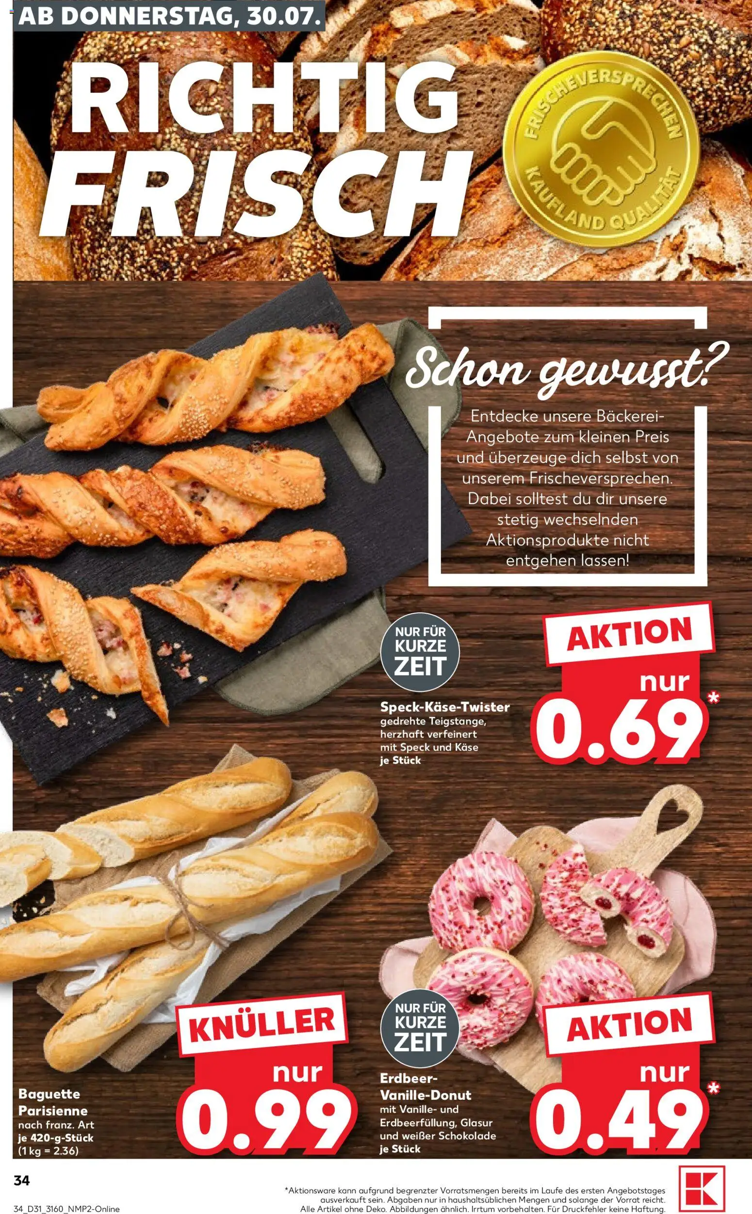 Kaufland Prospekt Rostock – gültig ab 30.07.2026 | Seite: 34 | Produkte: Bäckerei, Käse, Schokolade, Baguette