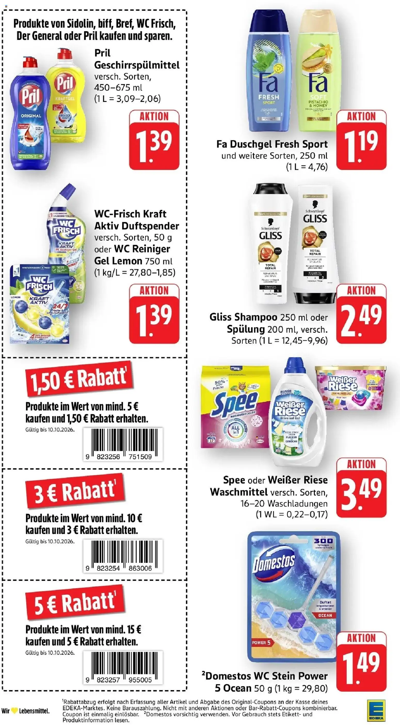 Edeka Prospekt Groß-Zimmern (ab 05.10.2026) » Angebote Online | Seite: 40 | Produkte: Fa duschgel, Shampoo, Duschgel, WC Stein