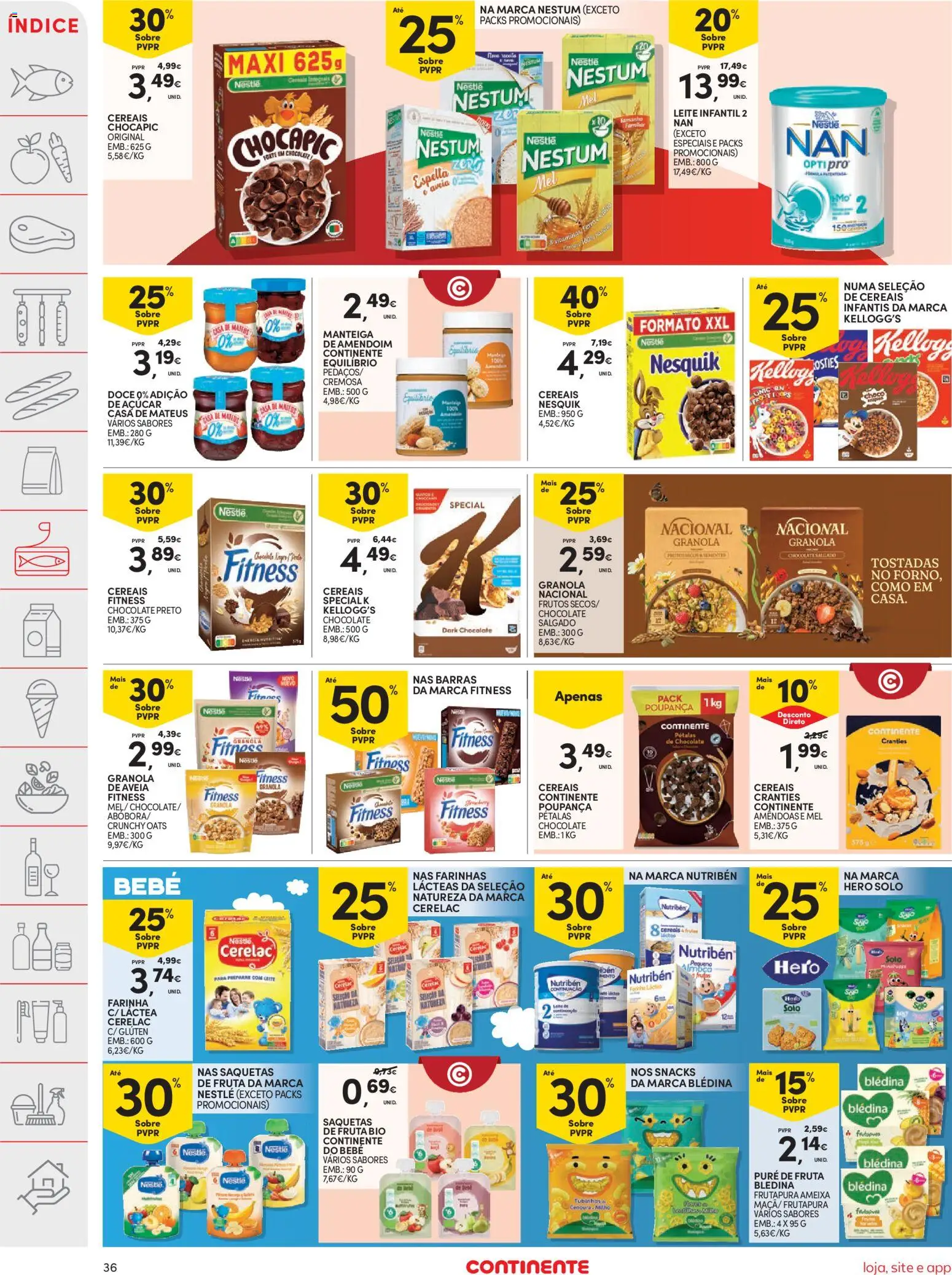 Continente folheto │ válido de 29/09/2026 | Página: 36 | Produtos: Frutas, Manteiga, Chocolate, Cereais