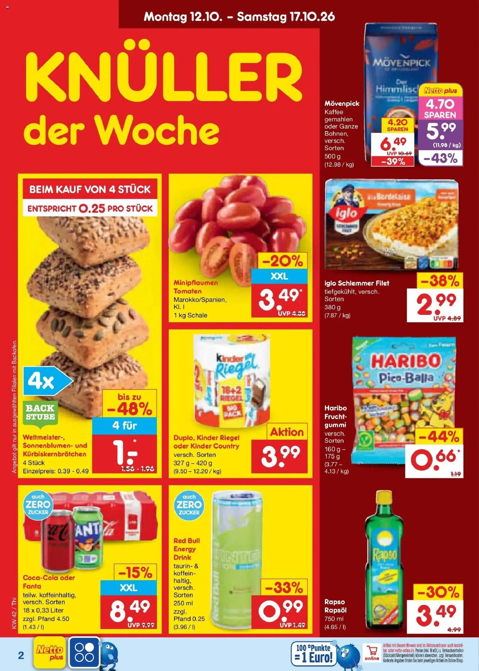 Netto Marken-Discount Prospekt Thiendorf – gültig ab 12.10.2026 | Seite: 2 | Produkte: Red bull, Iglo, Kinder riegel, Kinder country