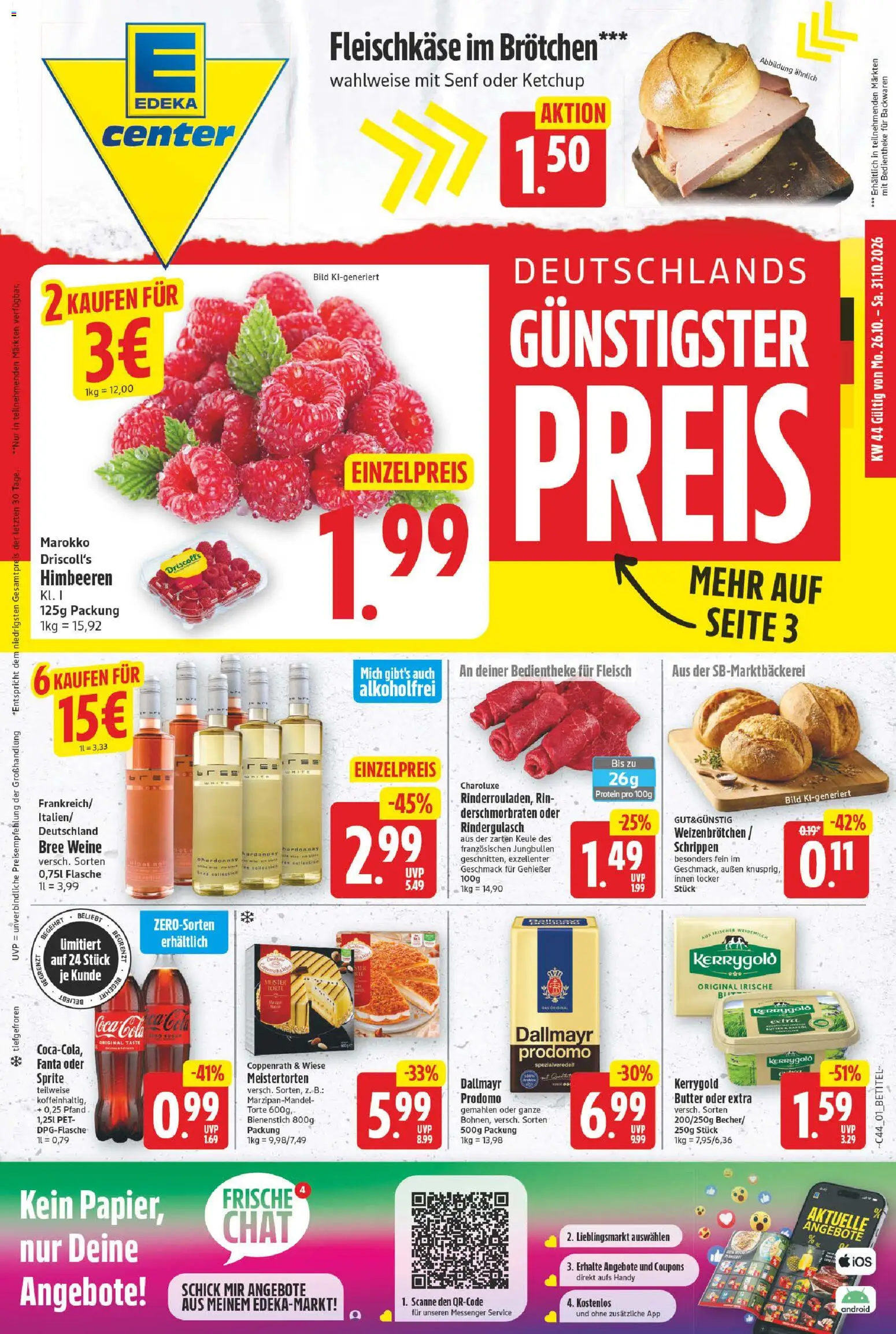 E center Prospekt – gültig ab 26.10.2026 | Seite: 1 | Produkte: Fanta, Butter, Dallmayr prodomo, Fleisch