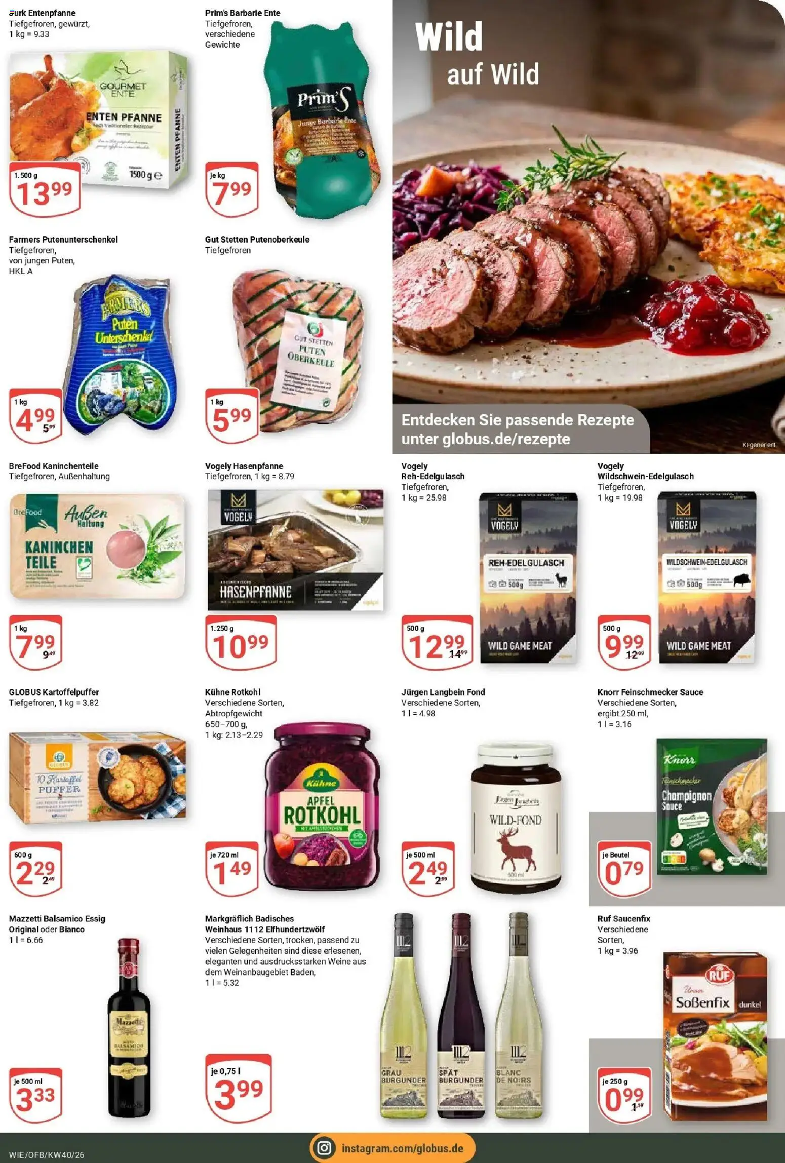 Globus Prospekt Waghäusel (ab 28.09.2026) » Angebote online | Seite: 14 | Produkte: Essig, Kaninchen, Äpfel, Ente