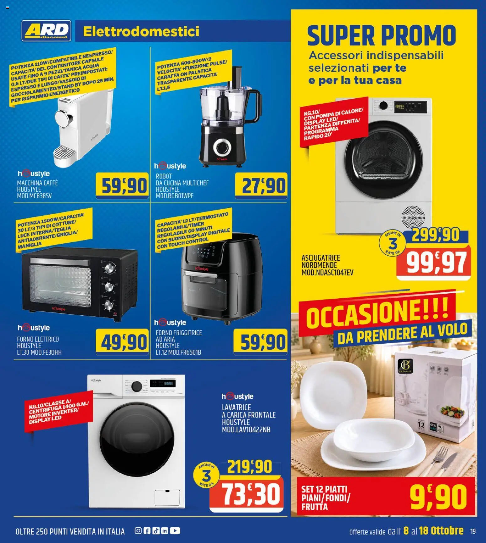Volantino ARD Discount del 08/10/2026 | Pagina: 19 | Prodotti: Friggitrice ad aria, Piatti, Acqua, Lavatrice