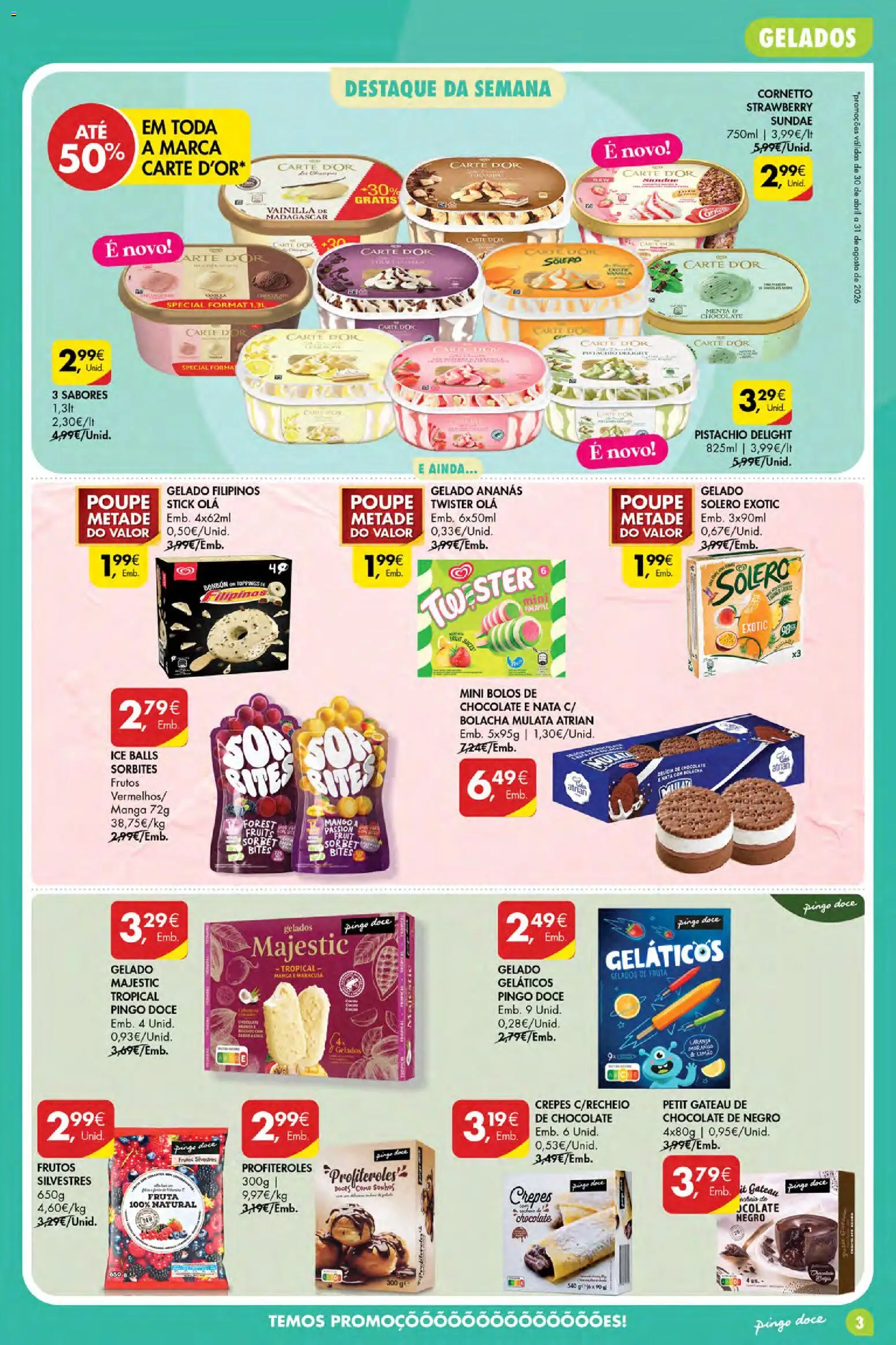 Pingo Doce Poupe Esta Semana Açores │ válido de 09/07/2026 | Página: 3 | Produtos: Bolacha mulata, Gelado, Petit Gateau, Nata