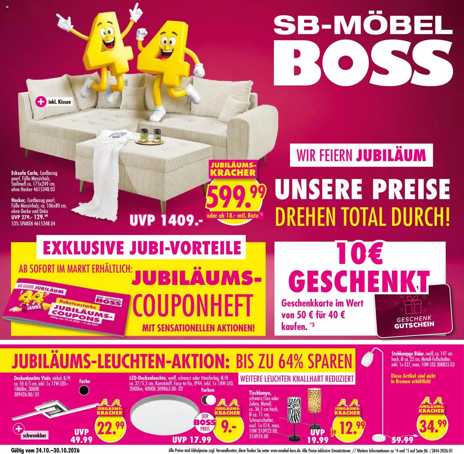 SB Möbel Boss Aktueller Prospekt – gültig ab 24.10.2026 | Seite: 1 | Produkte: Hocker, Ecksofa, Kissen, Decke