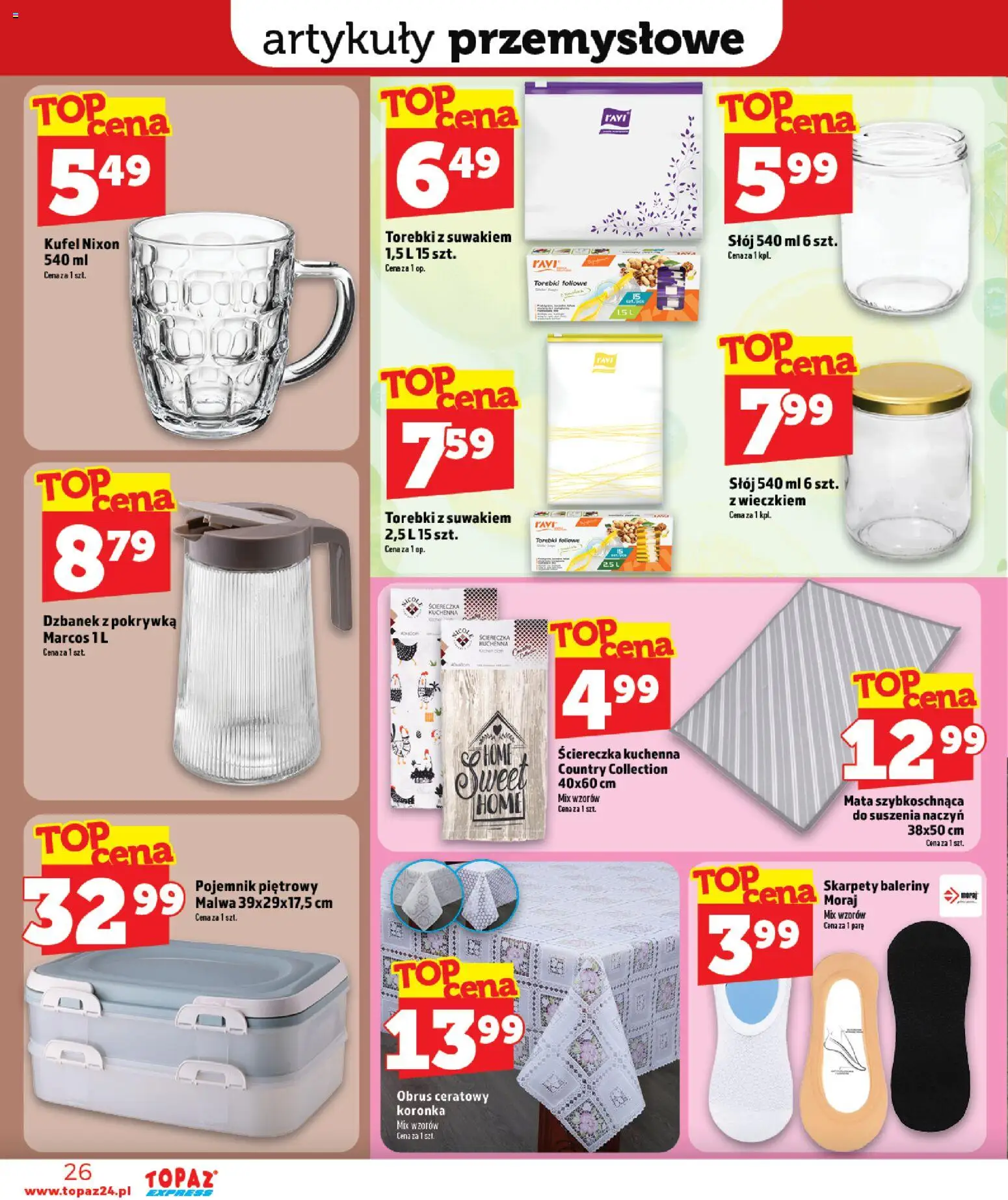 Topaz gazetka - Express od 09.07.2026 | Strona: 26 | Produkty: Skarpety, Baleriny, Artykuły przemysłowe, Torebki