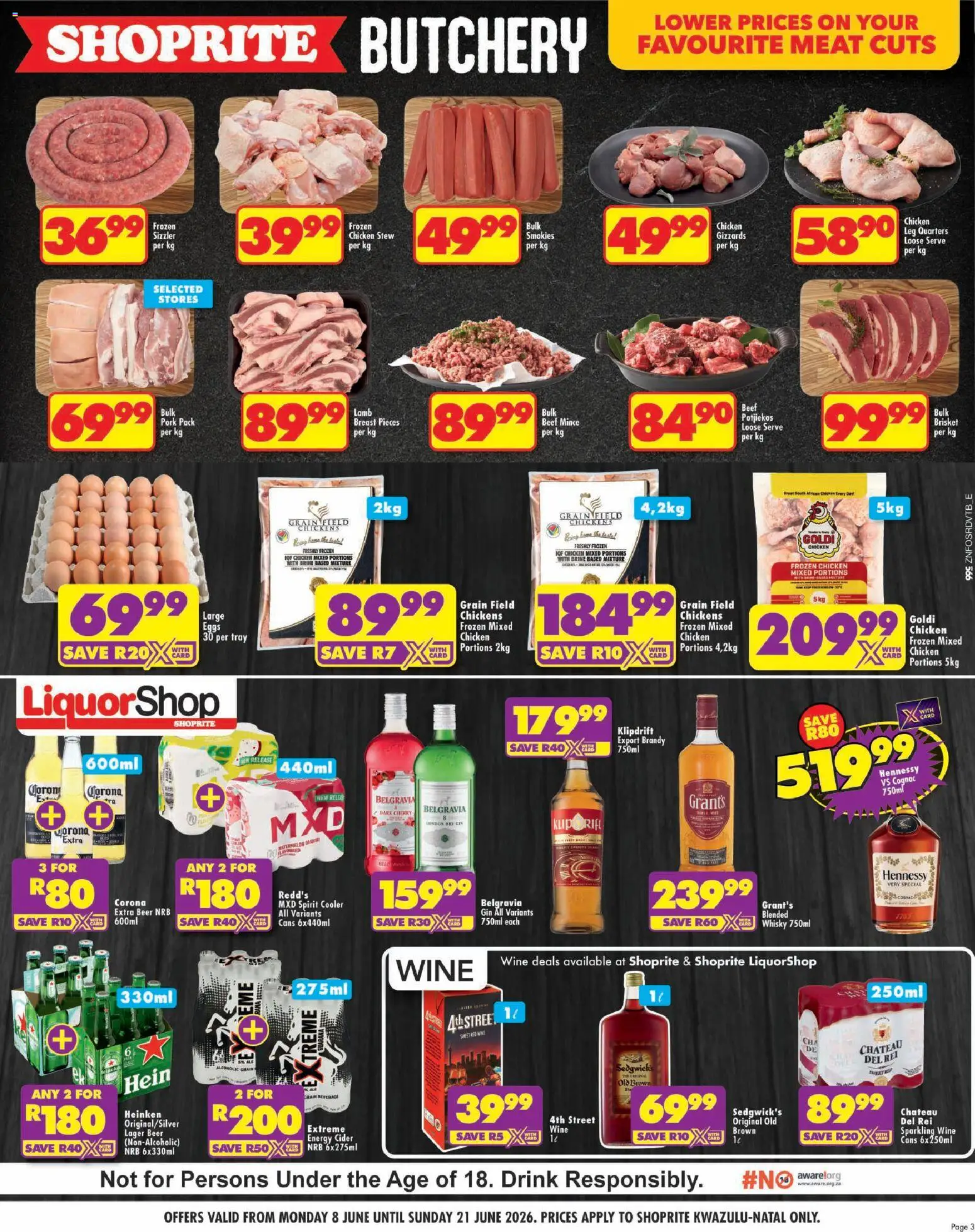 New Shoprite catalogue – valid from 08.06.2026 | Page: 3 | Products: Cider, Wine, Beer, Gin