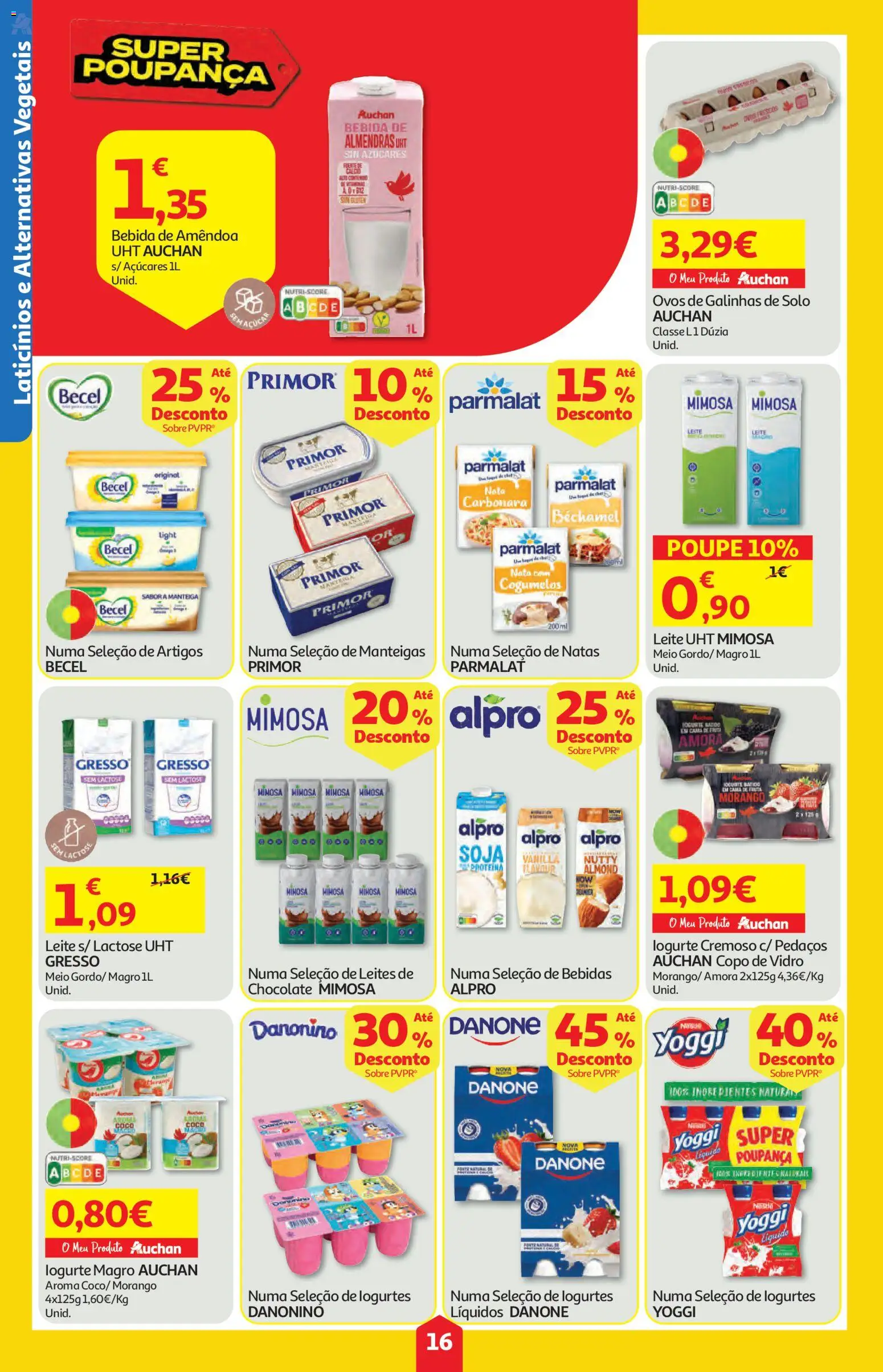 Auchan folheto │ válido de 16/07/2026 | Página: 16 | Produtos: Soja, Leite, Iogurte, Chocolate
