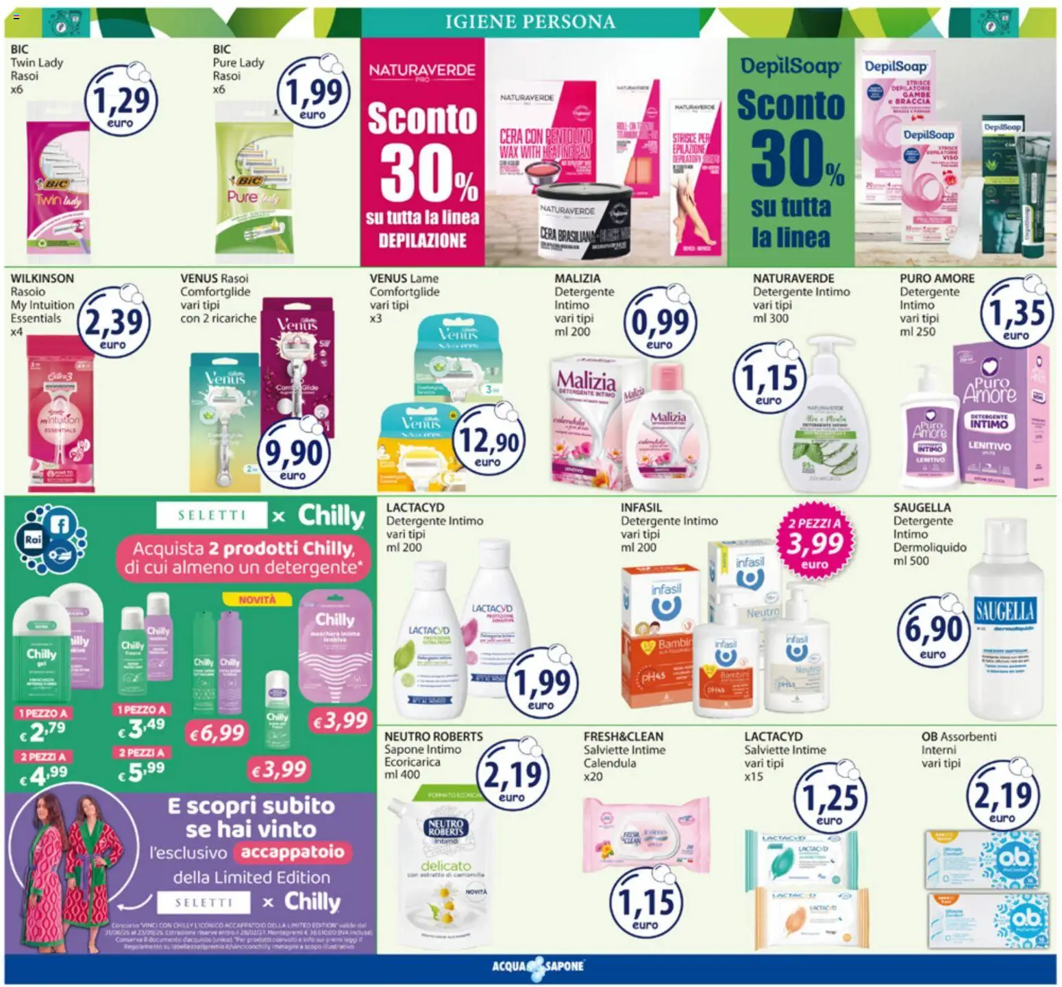 Volantino Acqua e Sapone del 24/08/2026 | Pagina: 12 | Prodotti: Rasoio, Sapone, Detergente intimo, Assorbenti