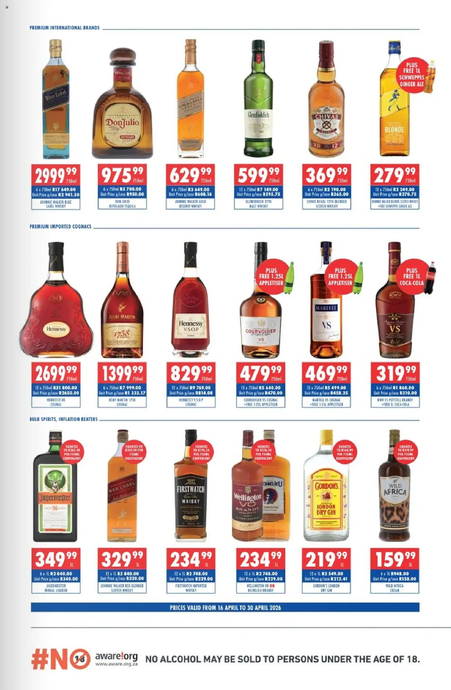 New Ultra Liquors catalogue – valid from 16/04/2026 | Page: 3 | Products: Brandy, Gin, Cream, Ensalada de quino