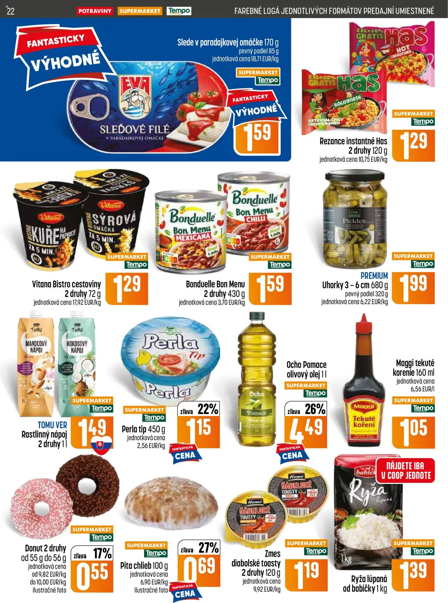 Nové COOP Jednota akcie – leták je platný od 18.06.2026 | Strana: 22 | Produkty: Olej, Olivový olej, Korenie, Uhorky