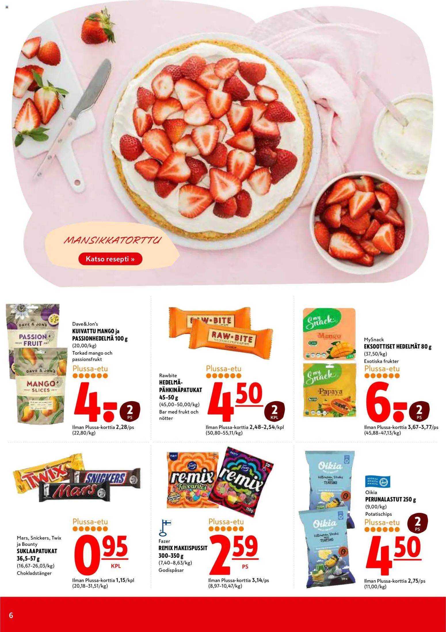 K-Citymarket tarjoukset – voimassa 06/07/2026 alkaen | Sivu: 6 | Tuotteet: Makeispussit, Mango, Passionhedelmä, Suklaapatukat