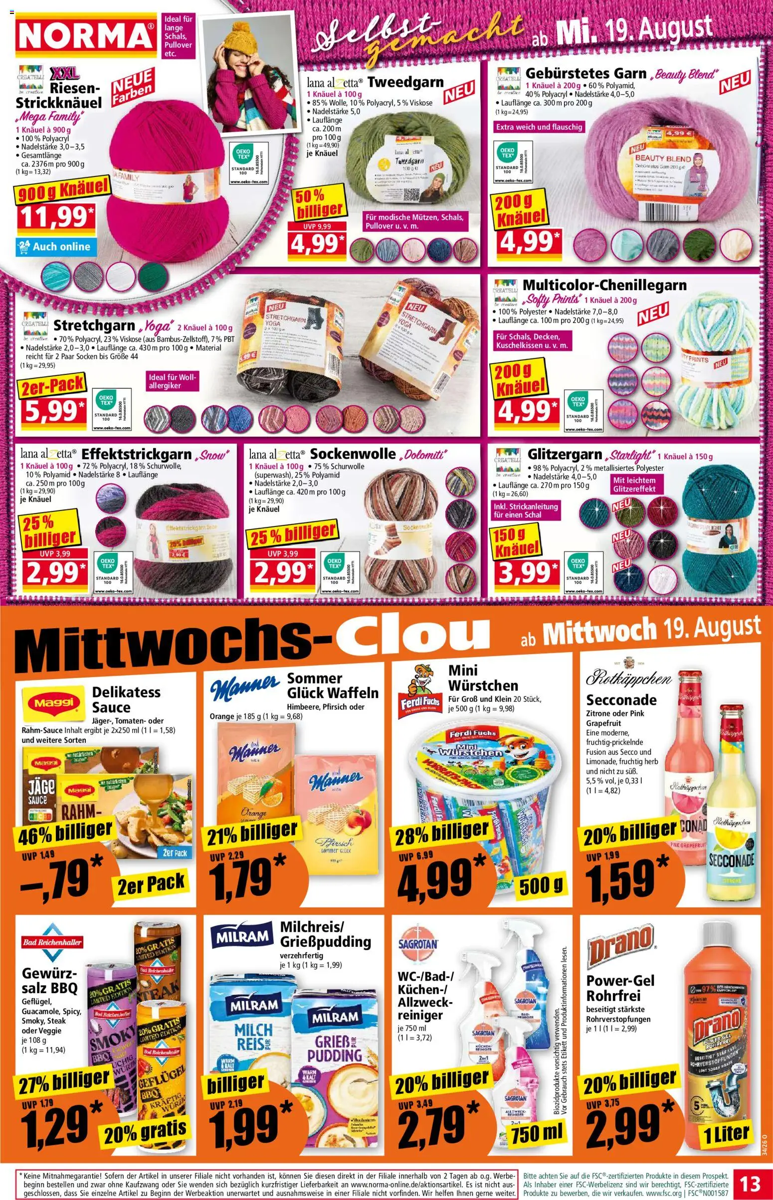 Norma Prospekt – gültig ab 17.08.2026 | Seite: 13 | Produkte: Waffeln, Grapefruit, Socken, Schal