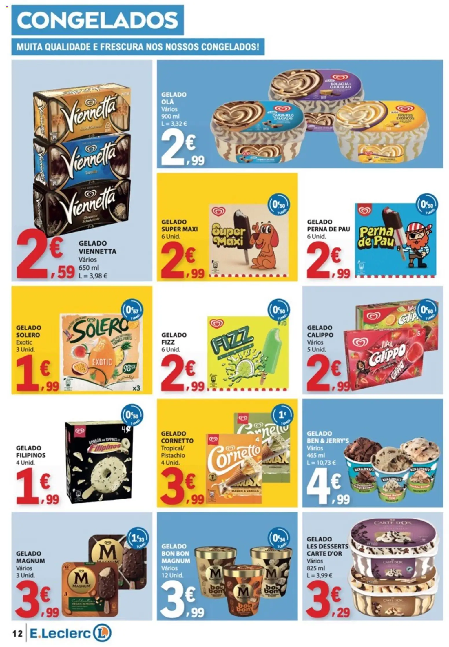 E.Leclerc folheto │ válido de 13/08/2026 | Página: 12 | Produtos: Ben & Jerry's gelado, Filipinos, Gelado, Chocolate
