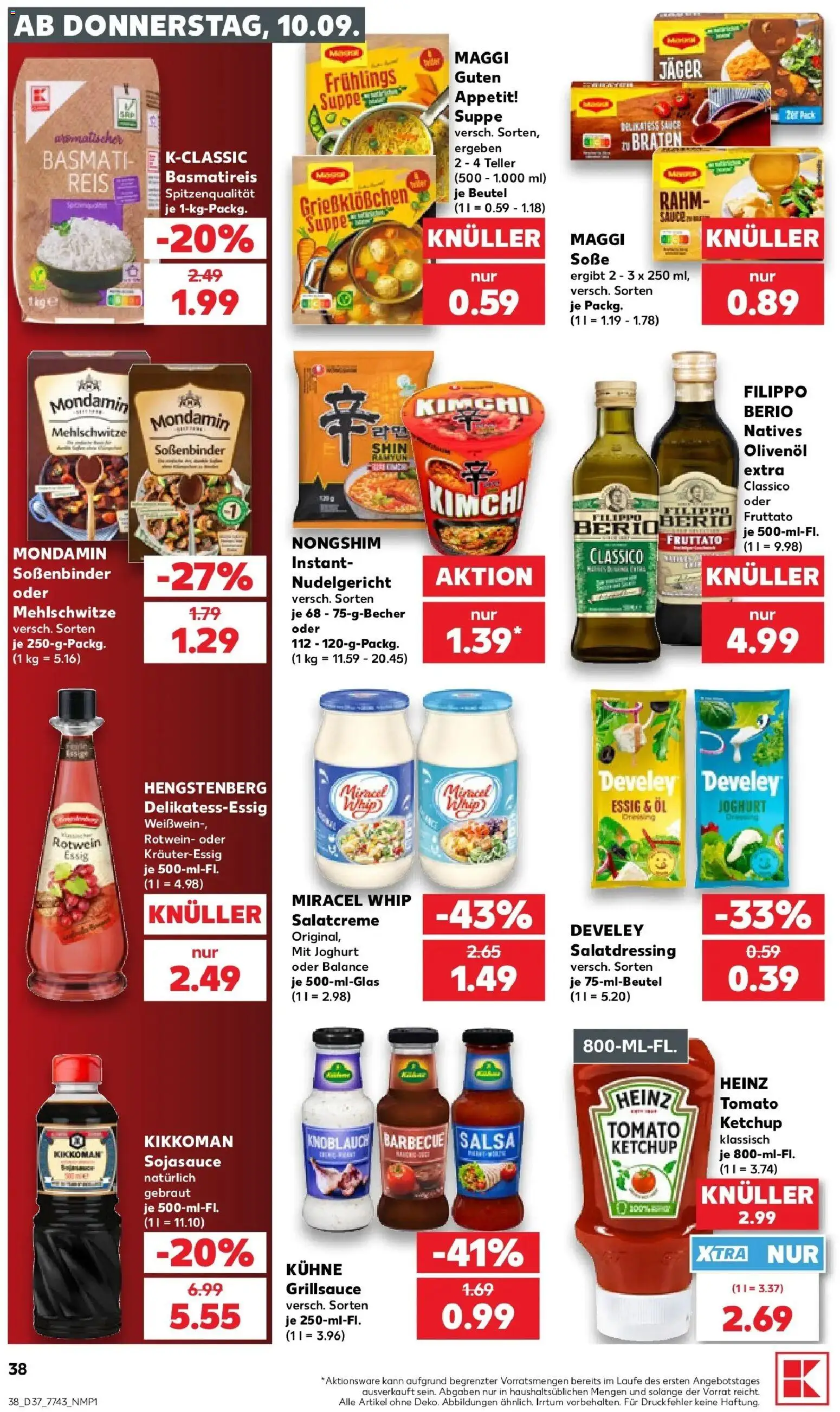 Prospekt Kaufland ab 10.09.2026 » Angebote Online zum Blättern | Seite: 38 | Produkte: Basmatireis, Essig, Rotwein, Miracel whip