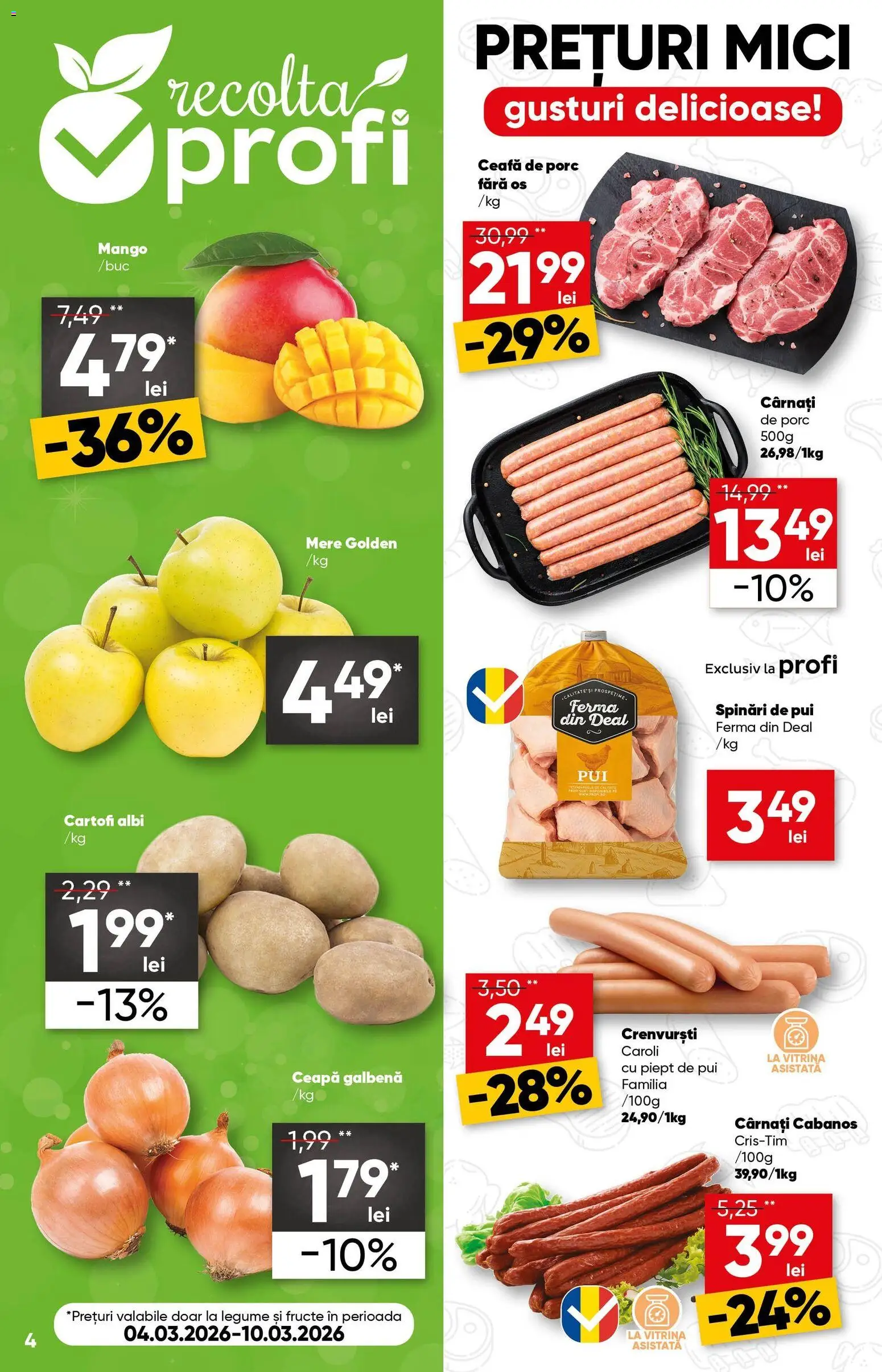Noul catalog Profi – valabil de la 04.03.2026 | Pagină: 4 | Produse: Crenvurști, Mere, Ceapă, Fructe