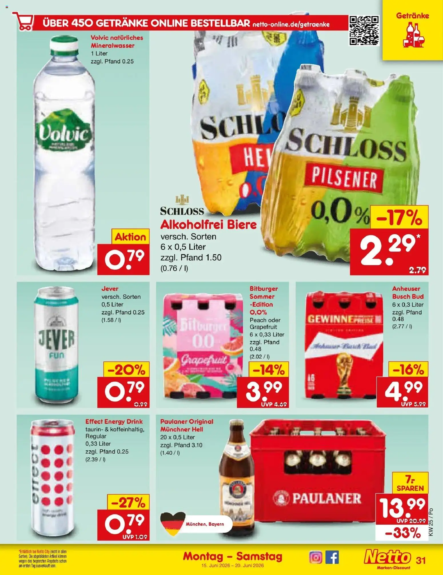 Netto Marken-Discount Prospekt Regensburg – gültig ab 15.06.2026 | Seite: 43 | Produkte: Bitburger, Mineralwasser, Volvic, Paulaner