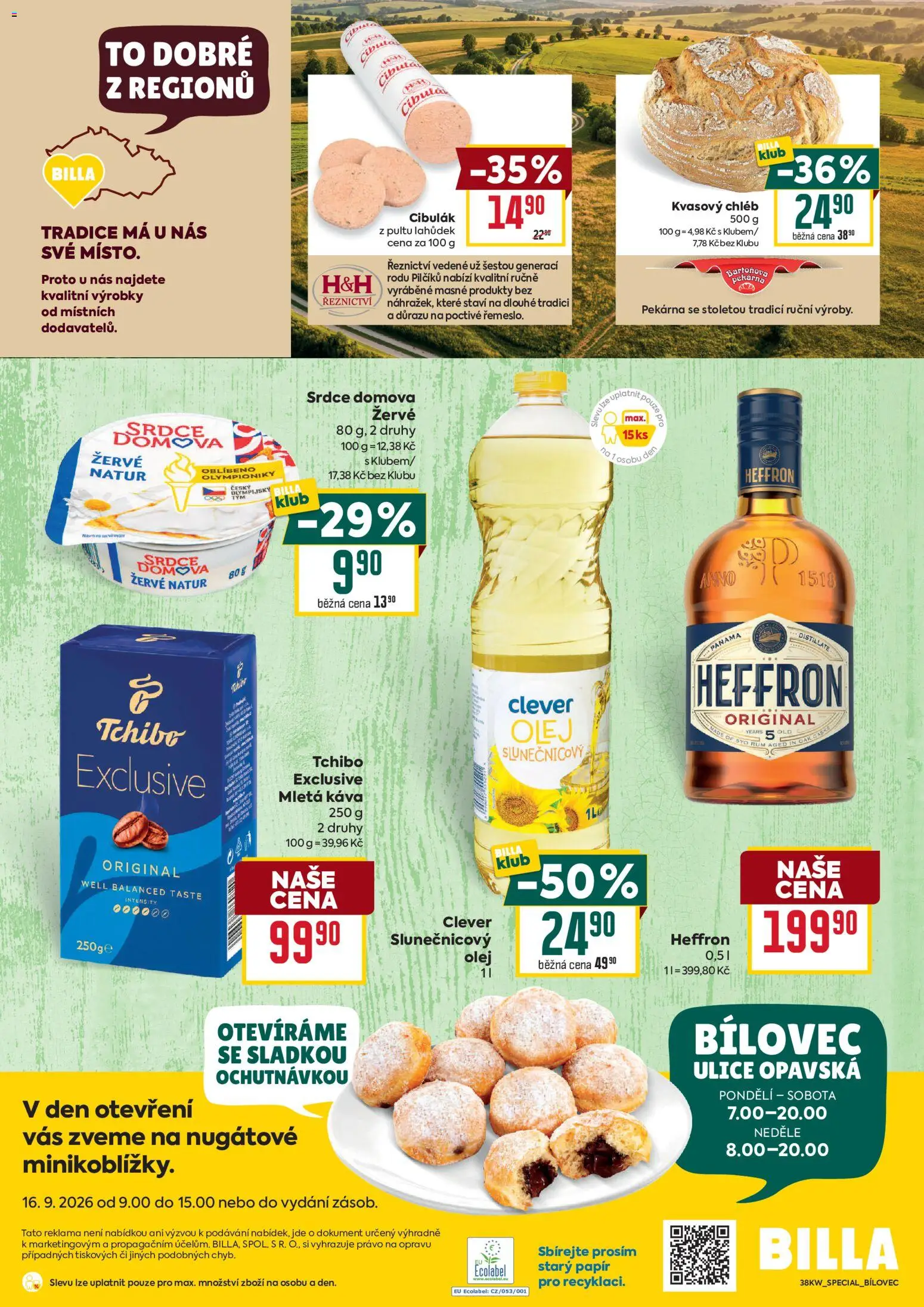 Billa leták - Bílovec od 16.09.2026 | Strana: 4 | Produkty: Olej, Chléb, Káva, Mletá káva